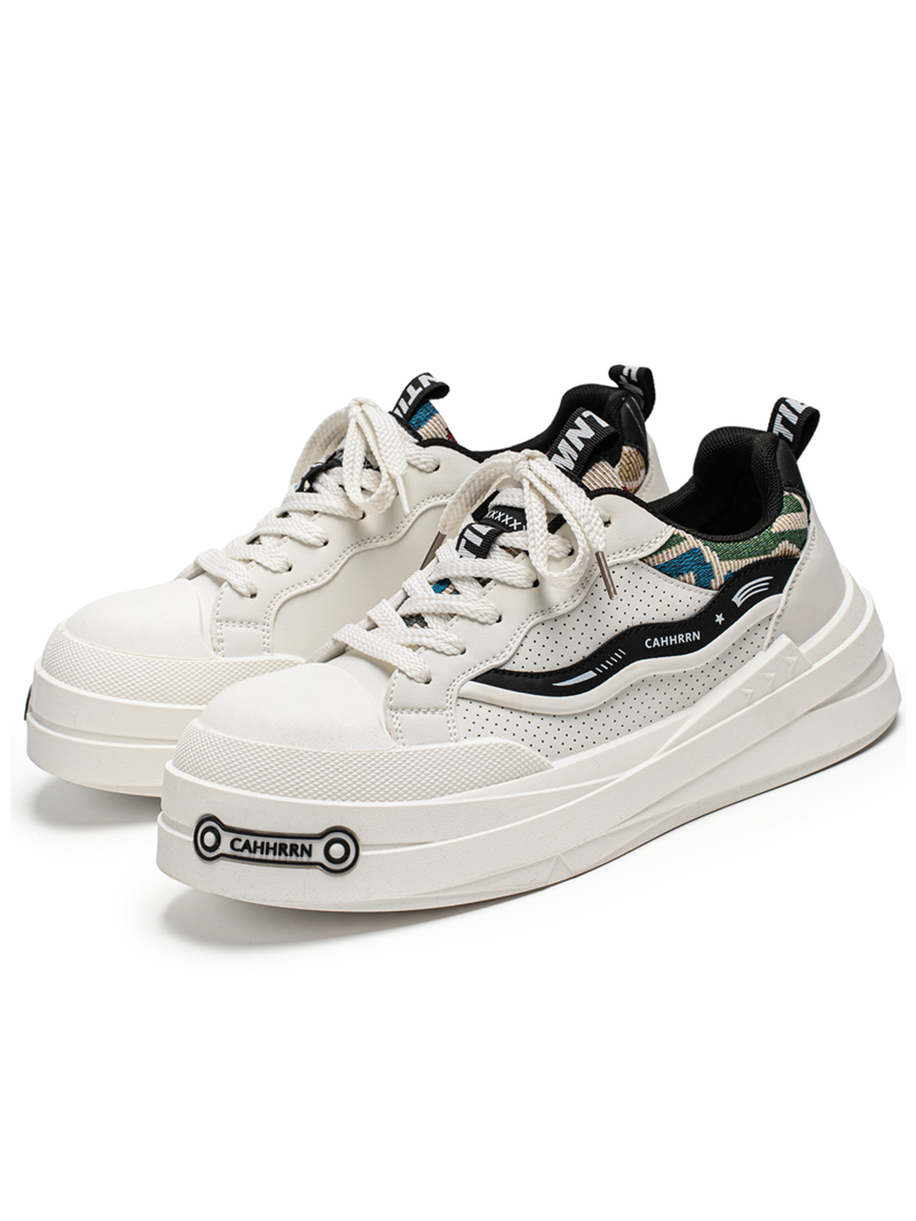White Textured Lace Ups Sneakers