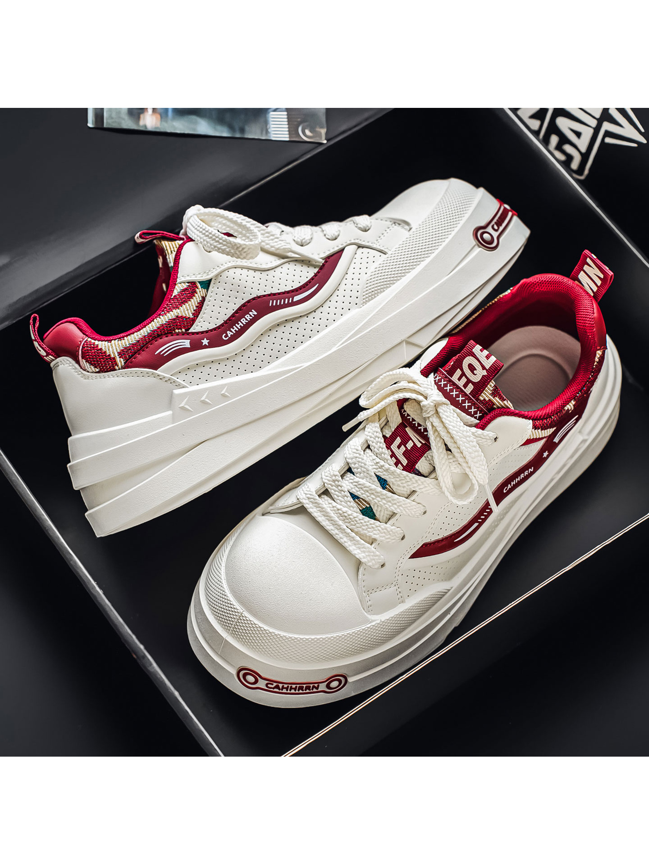 Red Plain Lace Ups Sneakers