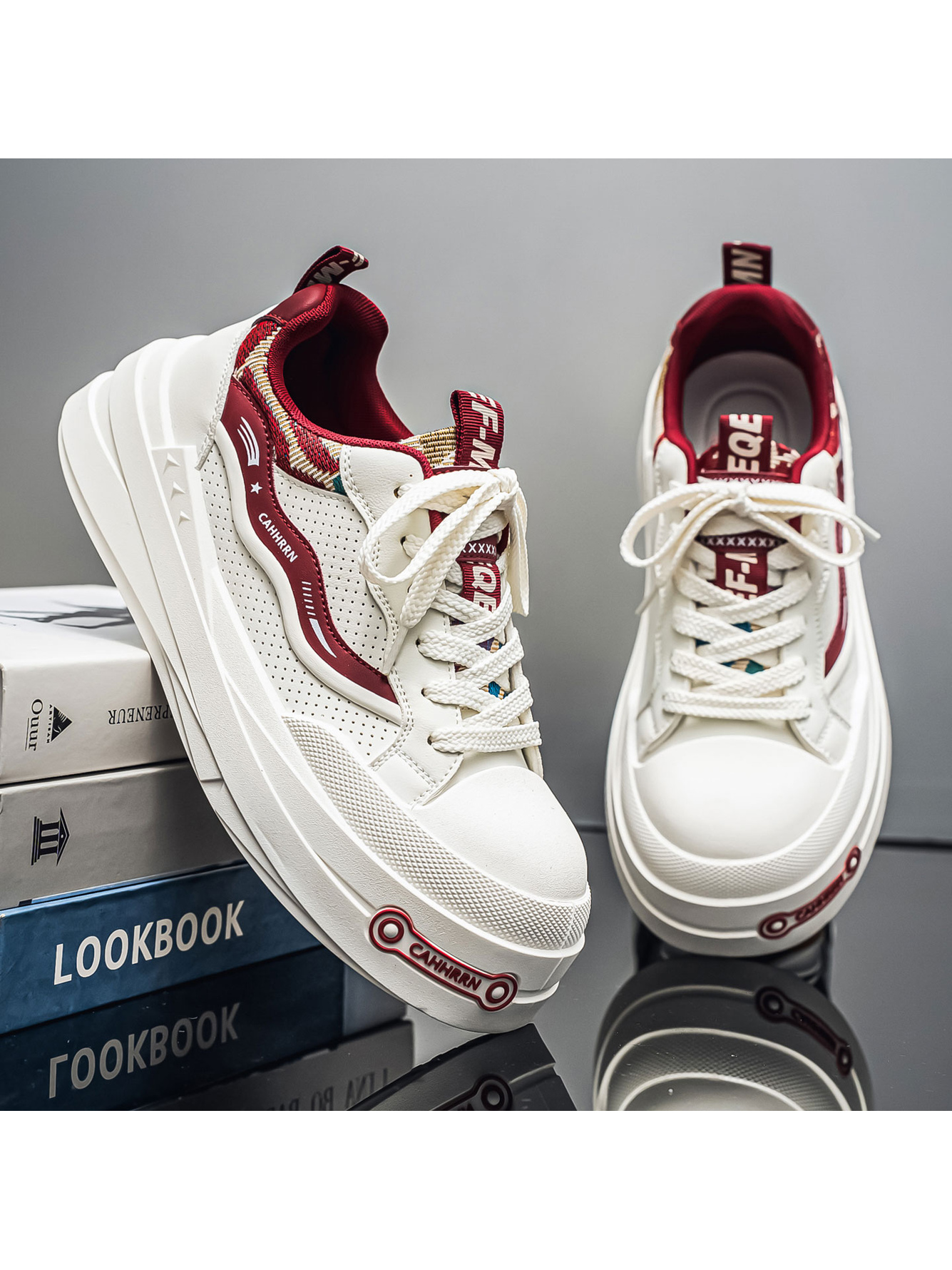 Red Plain Lace Ups Sneakers