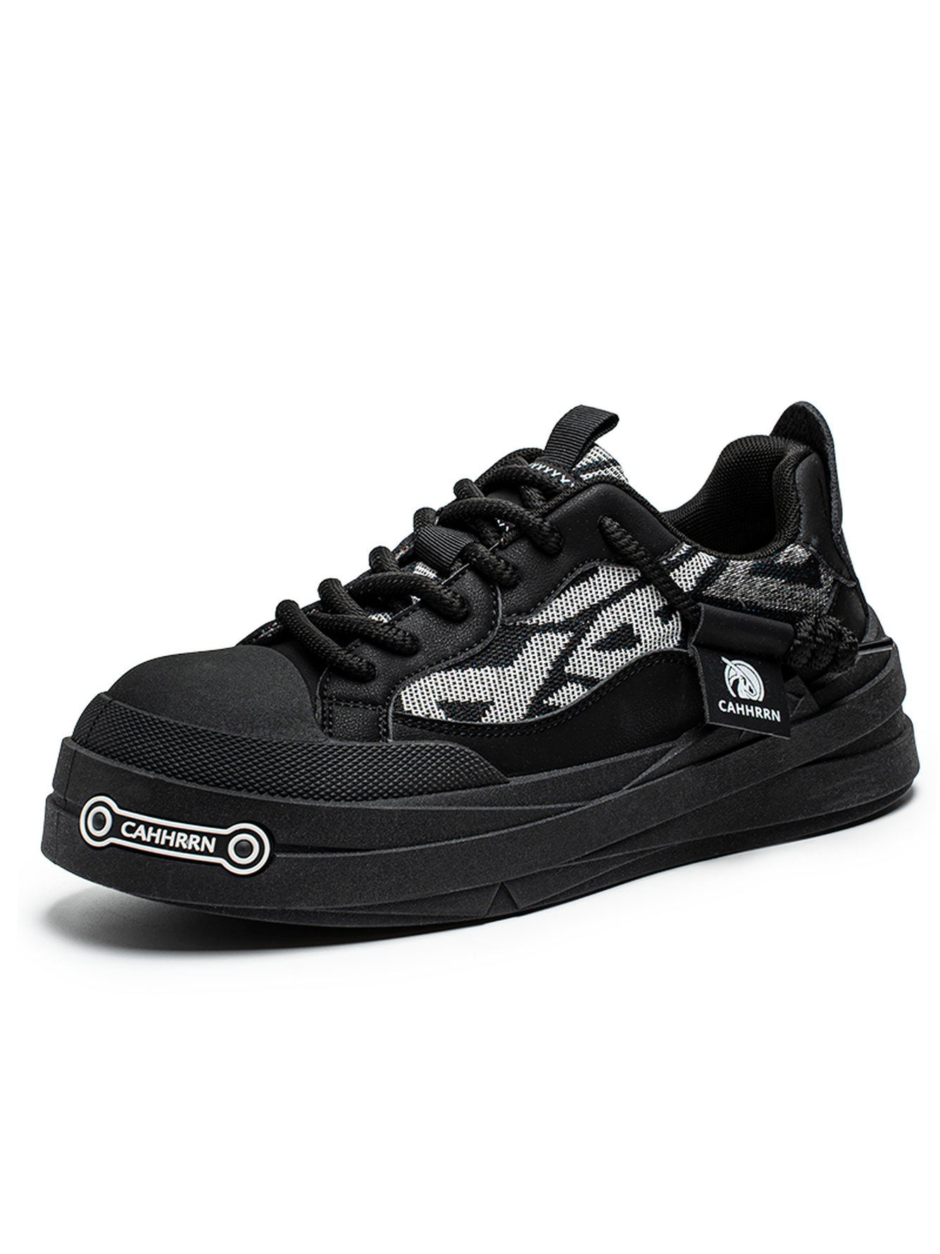Black Textured Lace Ups Sneakers