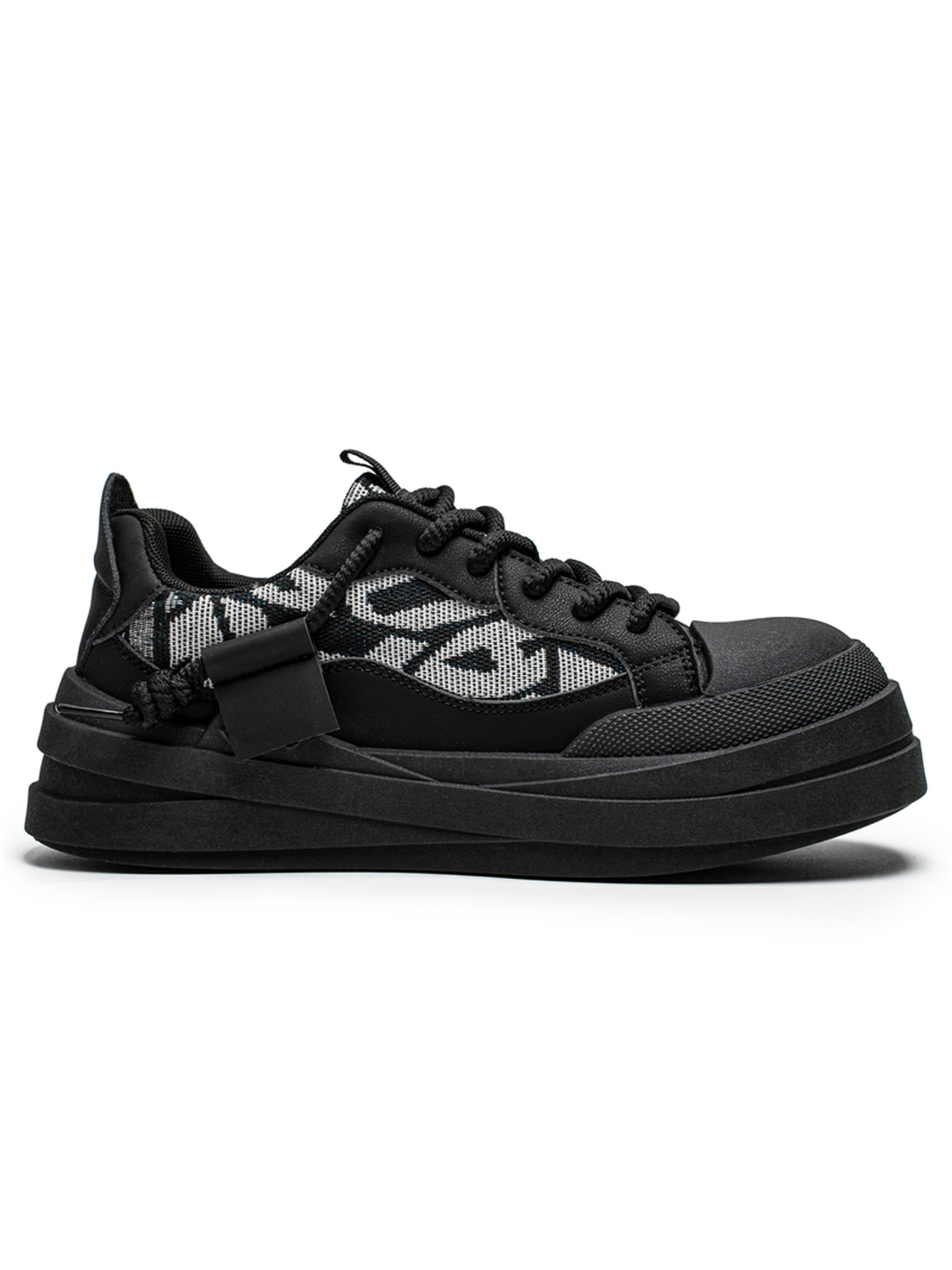 Black Textured Lace Ups Sneakers