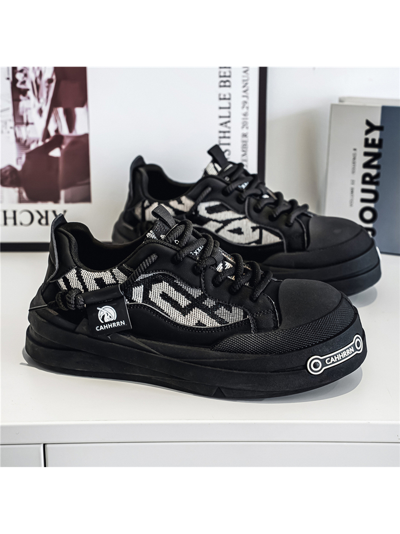 Black Textured Lace Ups Sneakers