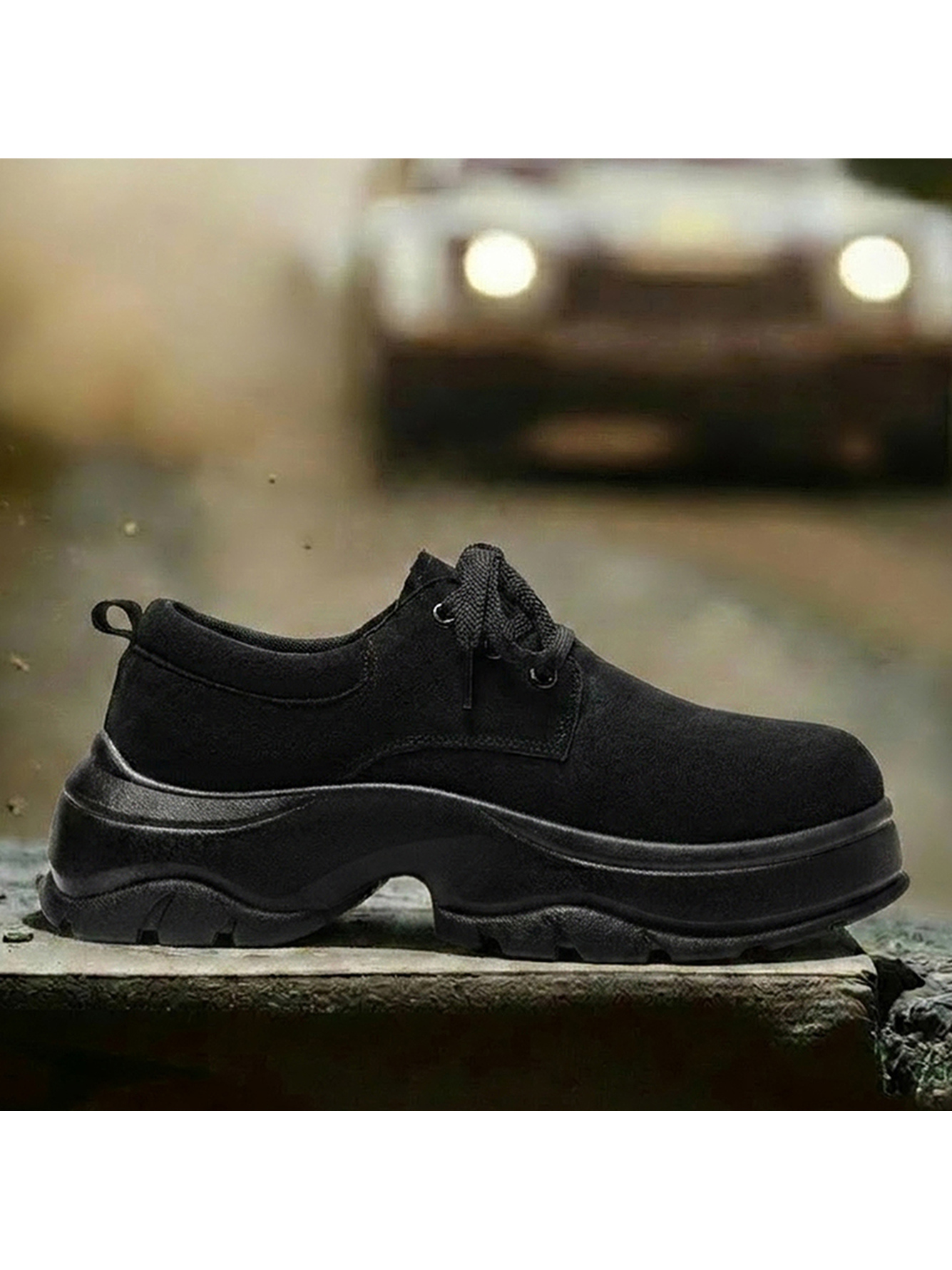 Black Plain Lace Ups Sneakers