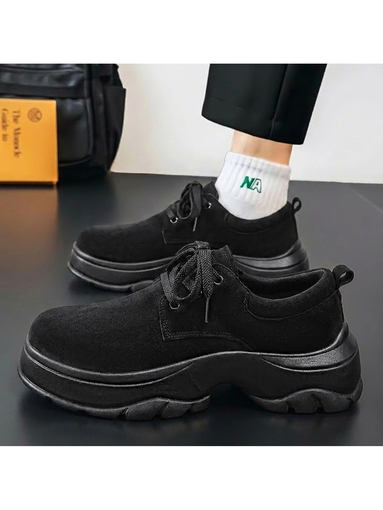 Black Plain Lace Ups Sneakers