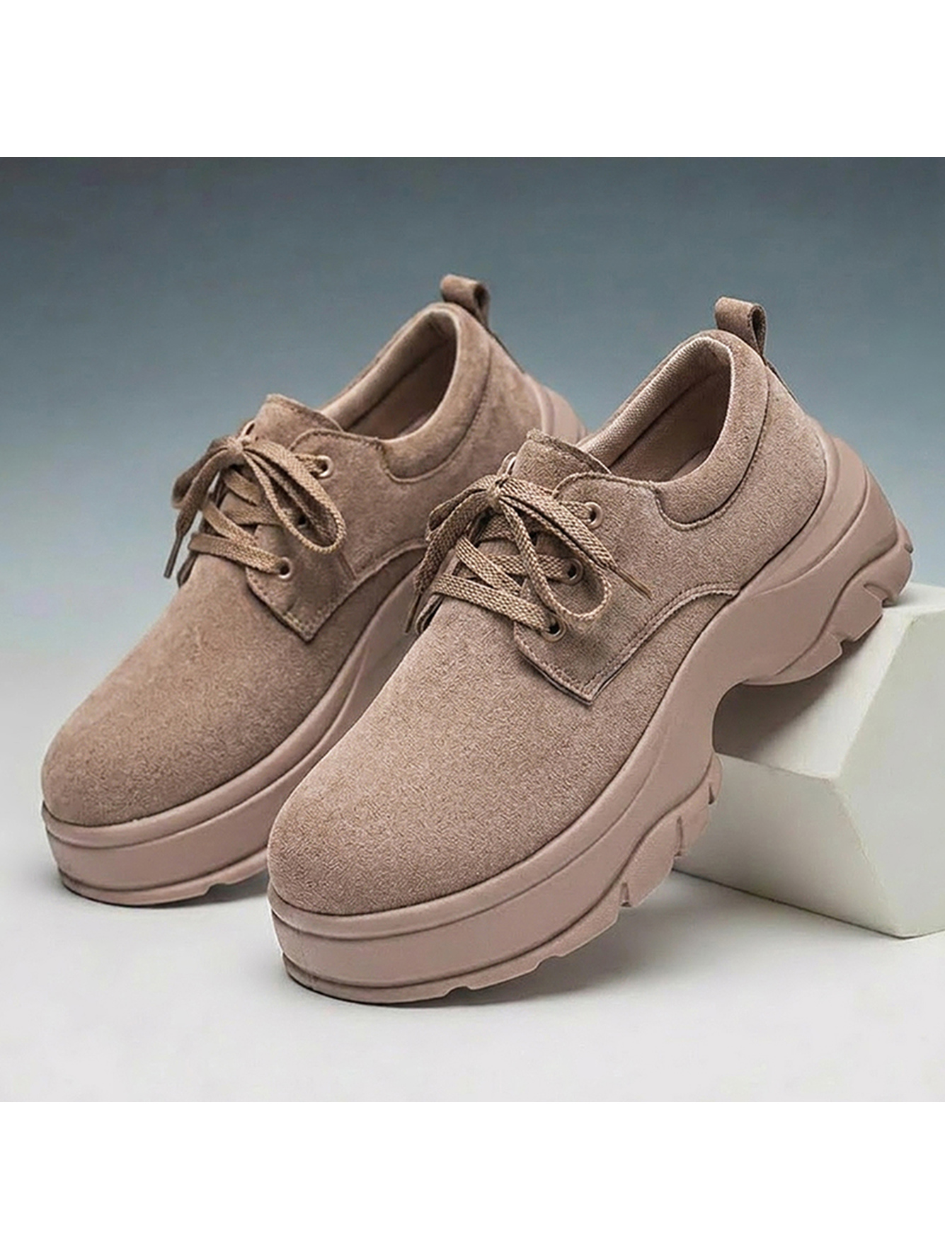 Beige Plain Lace Ups Oxfords