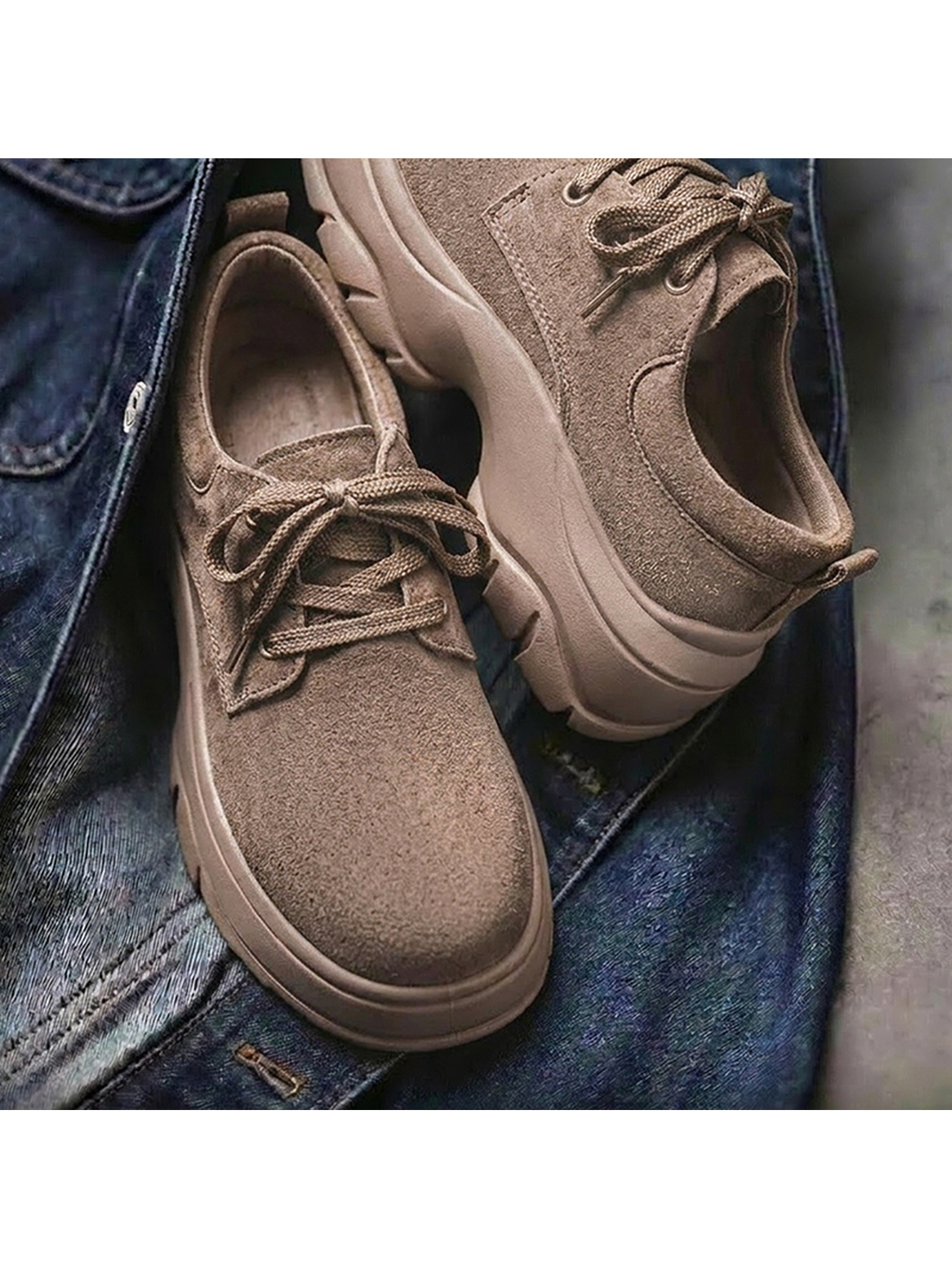 Beige Plain Lace Ups Oxfords