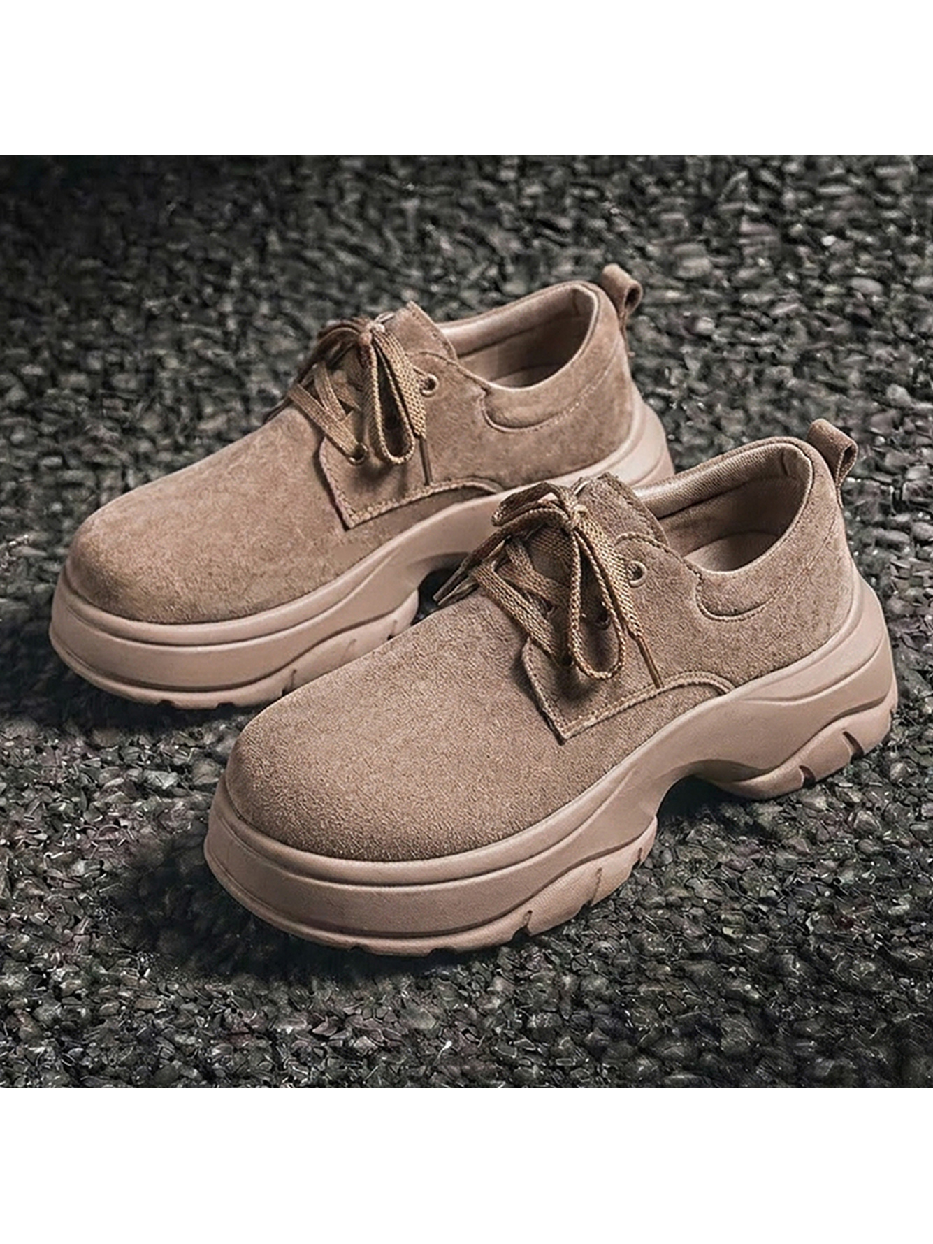 Beige Plain Lace Ups Oxfords