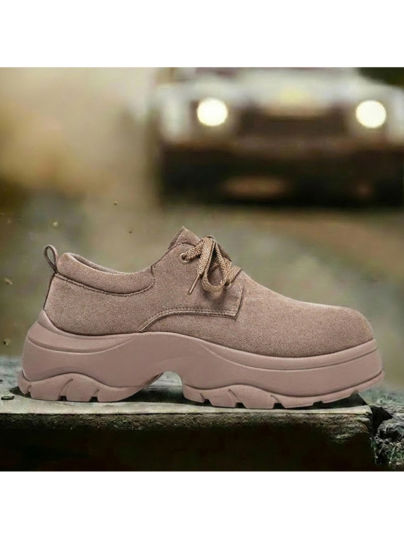 Beige Plain Lace Ups Oxfords