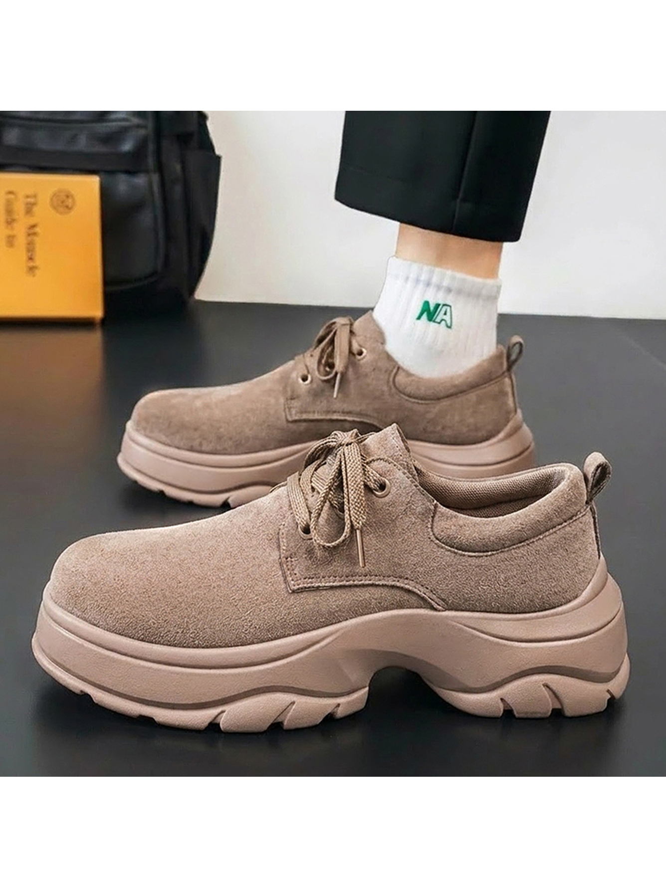 Beige Plain Lace Ups Oxfords