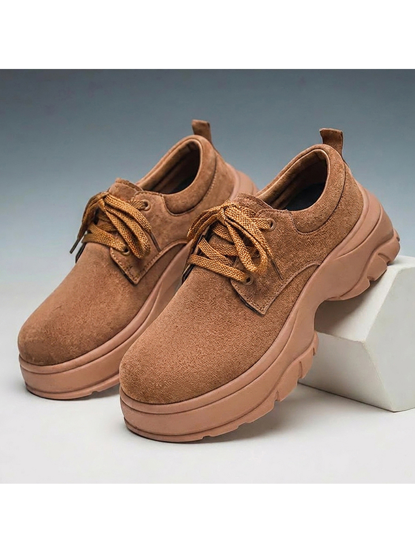 Mens Yellow Suede Casual Platform Sneakers