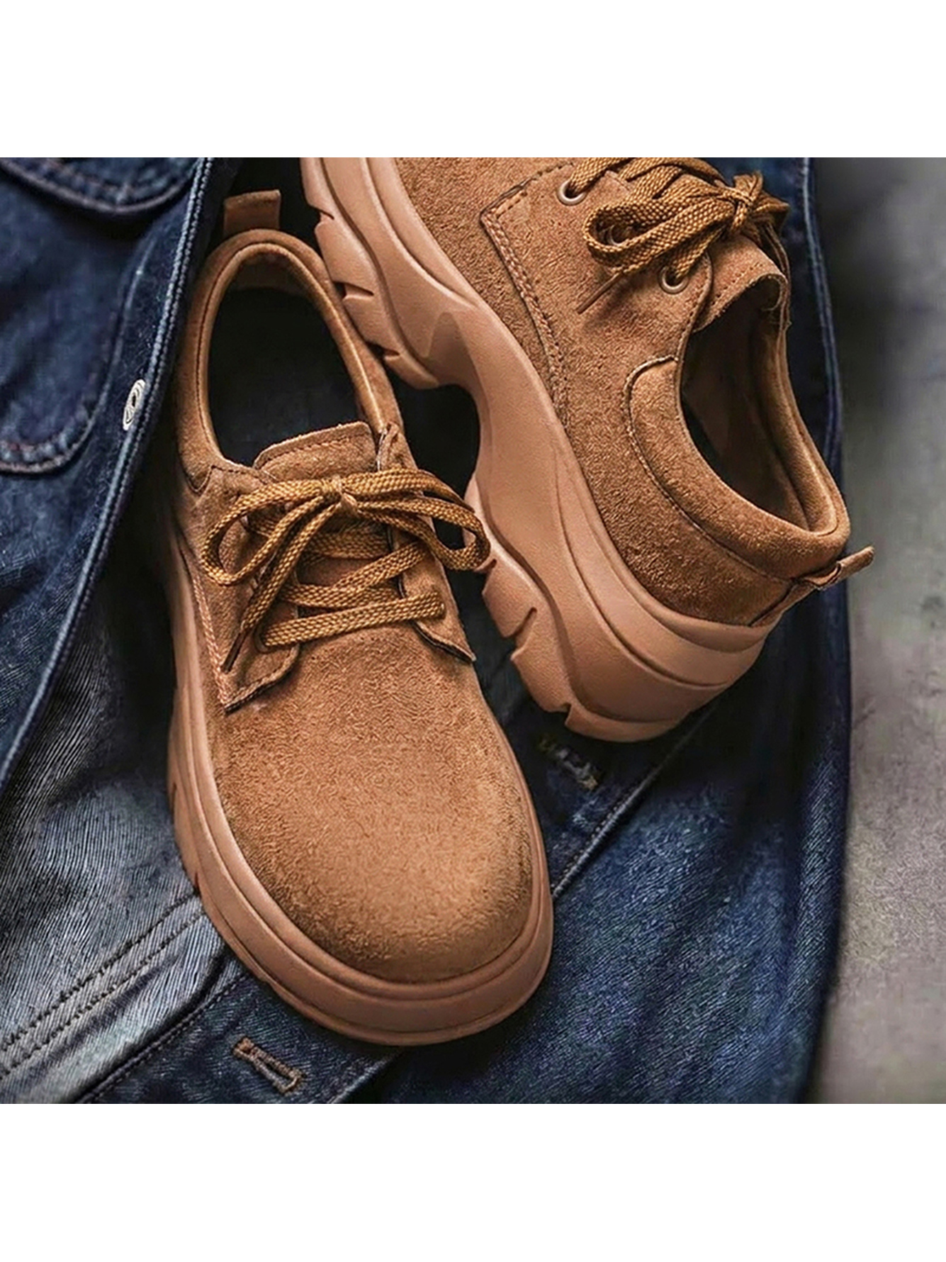Mens Yellow Suede Casual Platform Sneakers