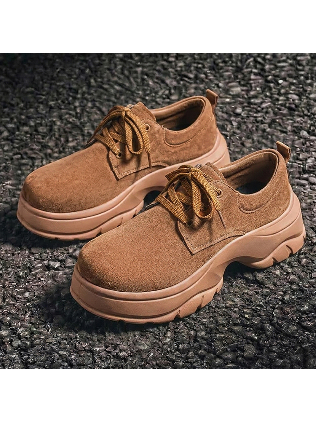 Mens Yellow Suede Casual Platform Sneakers
