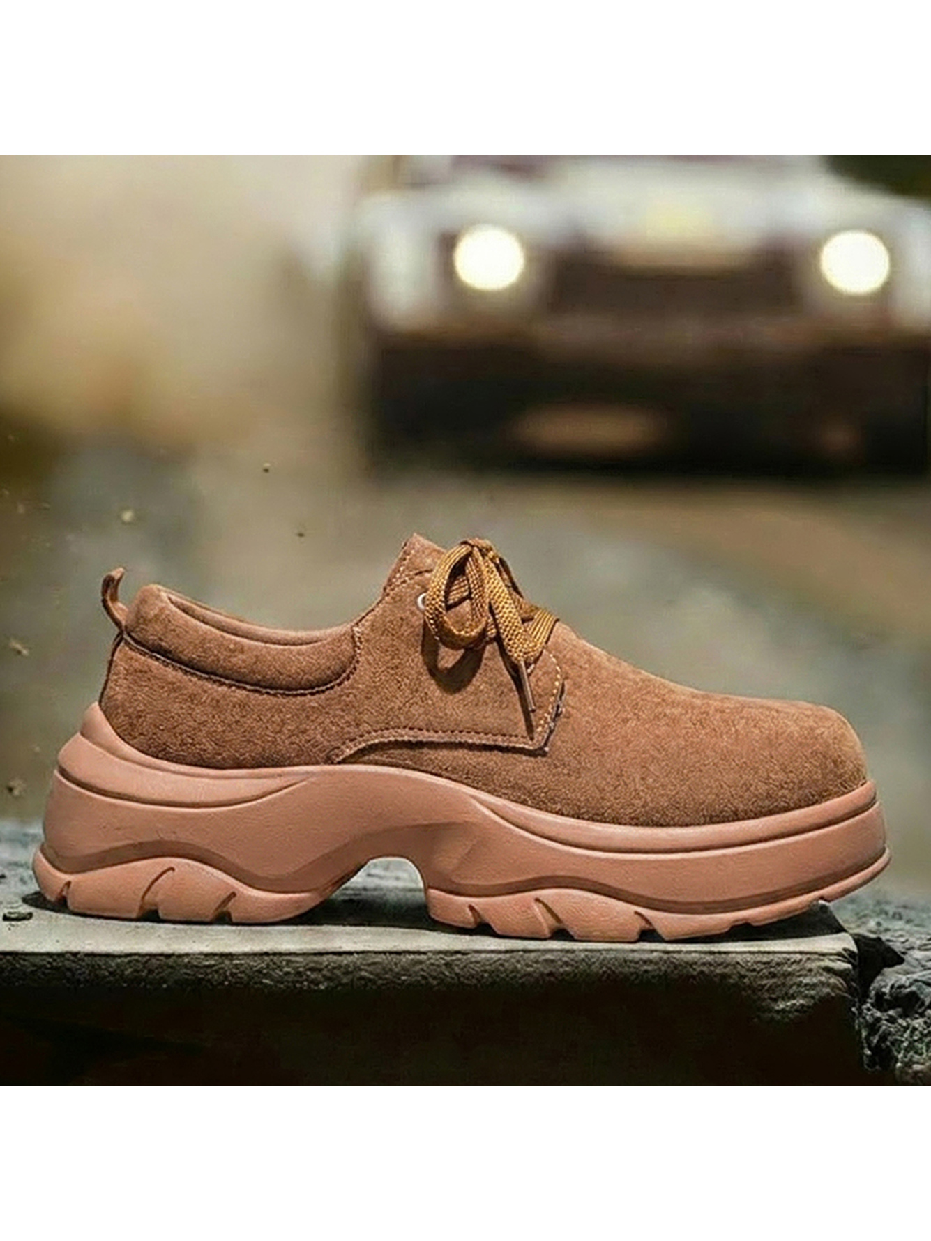 Mens Yellow Suede Casual Platform Sneakers