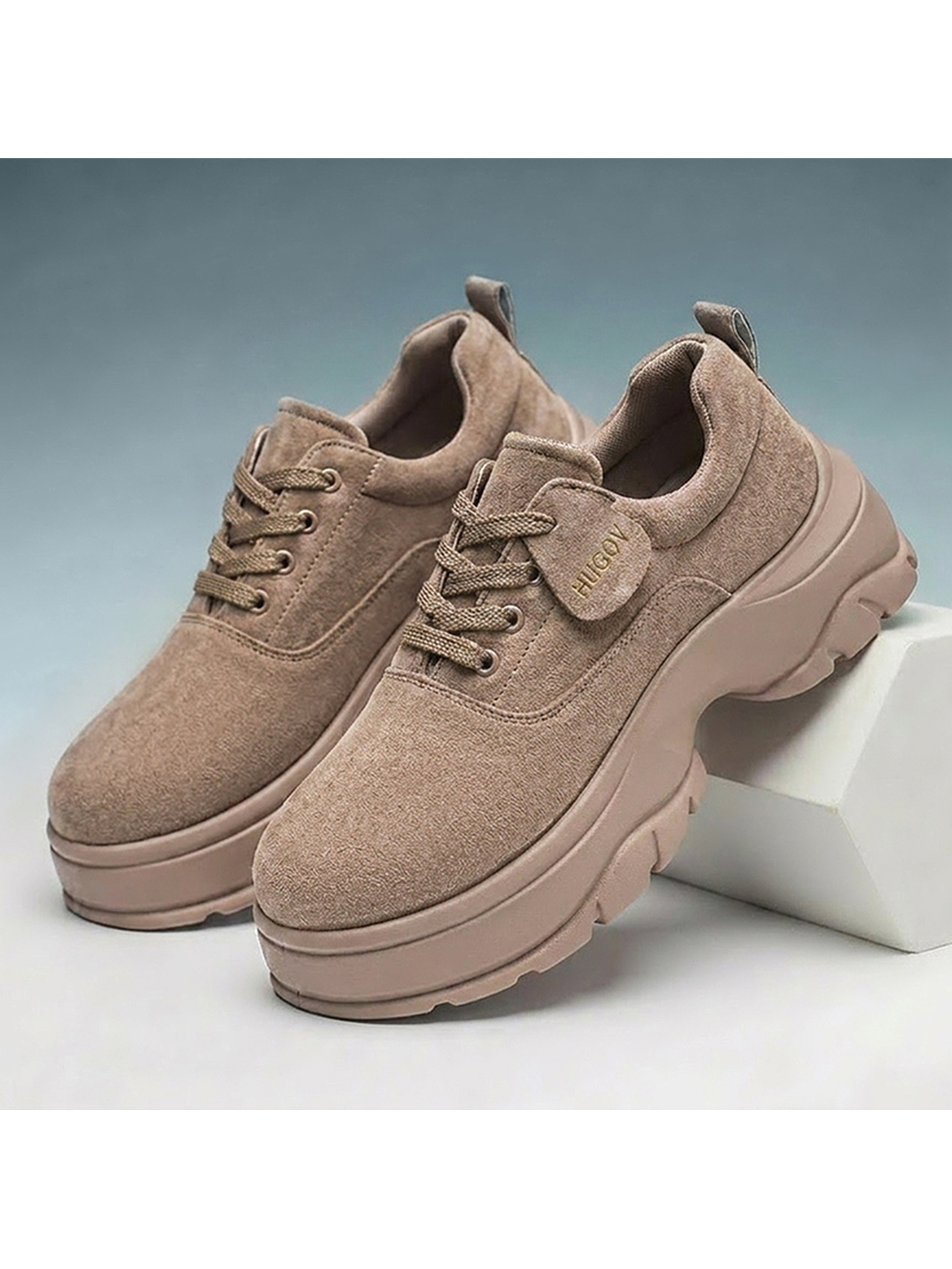 Beige Plain Lace Ups Sneakers