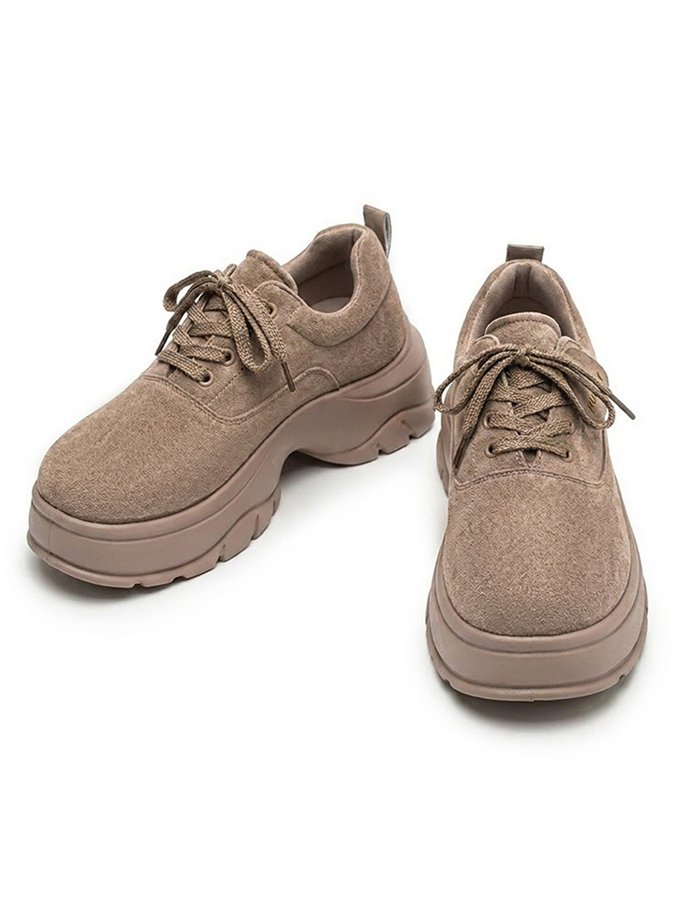 Beige Plain Lace Ups Sneakers