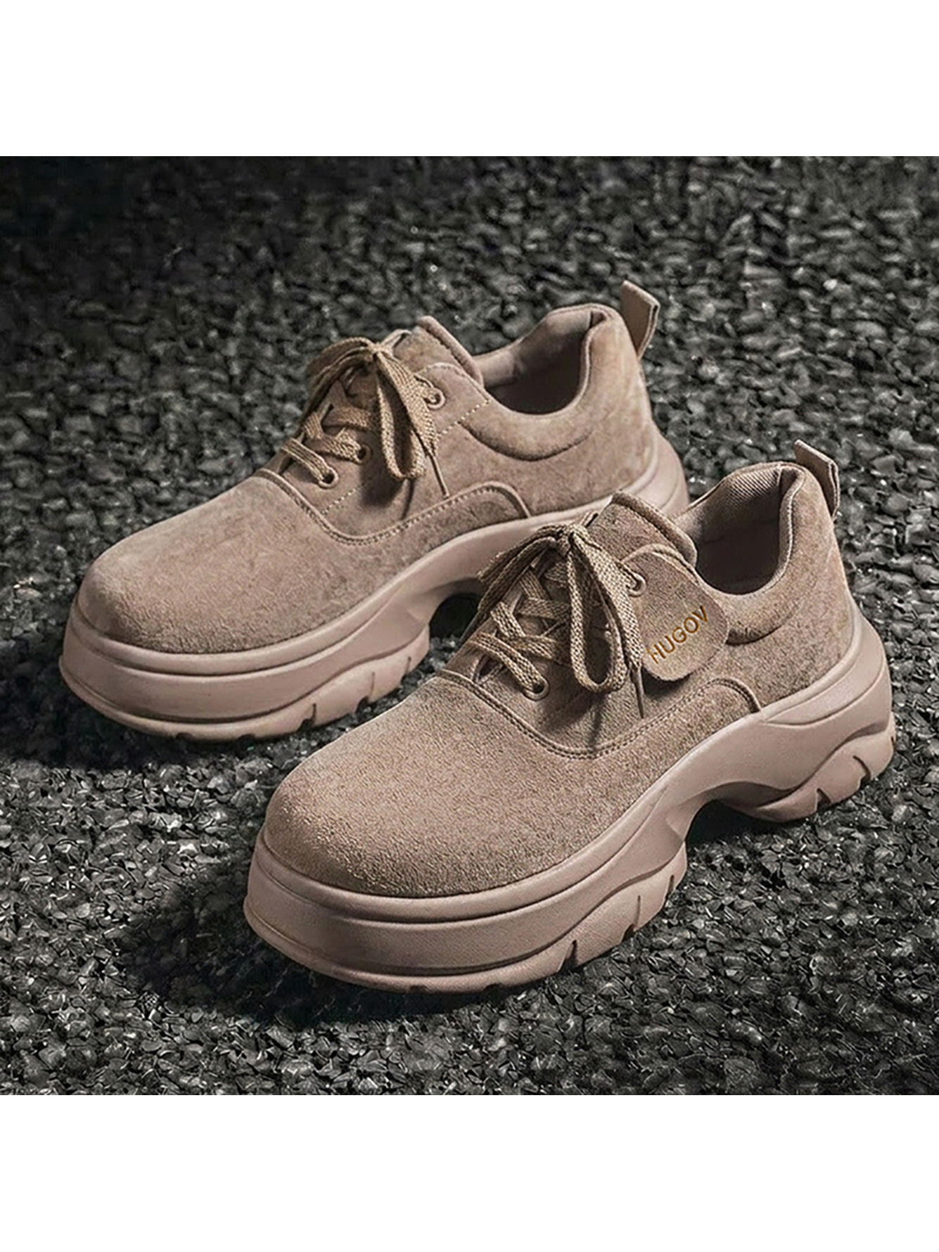 Beige Plain Lace Ups Sneakers