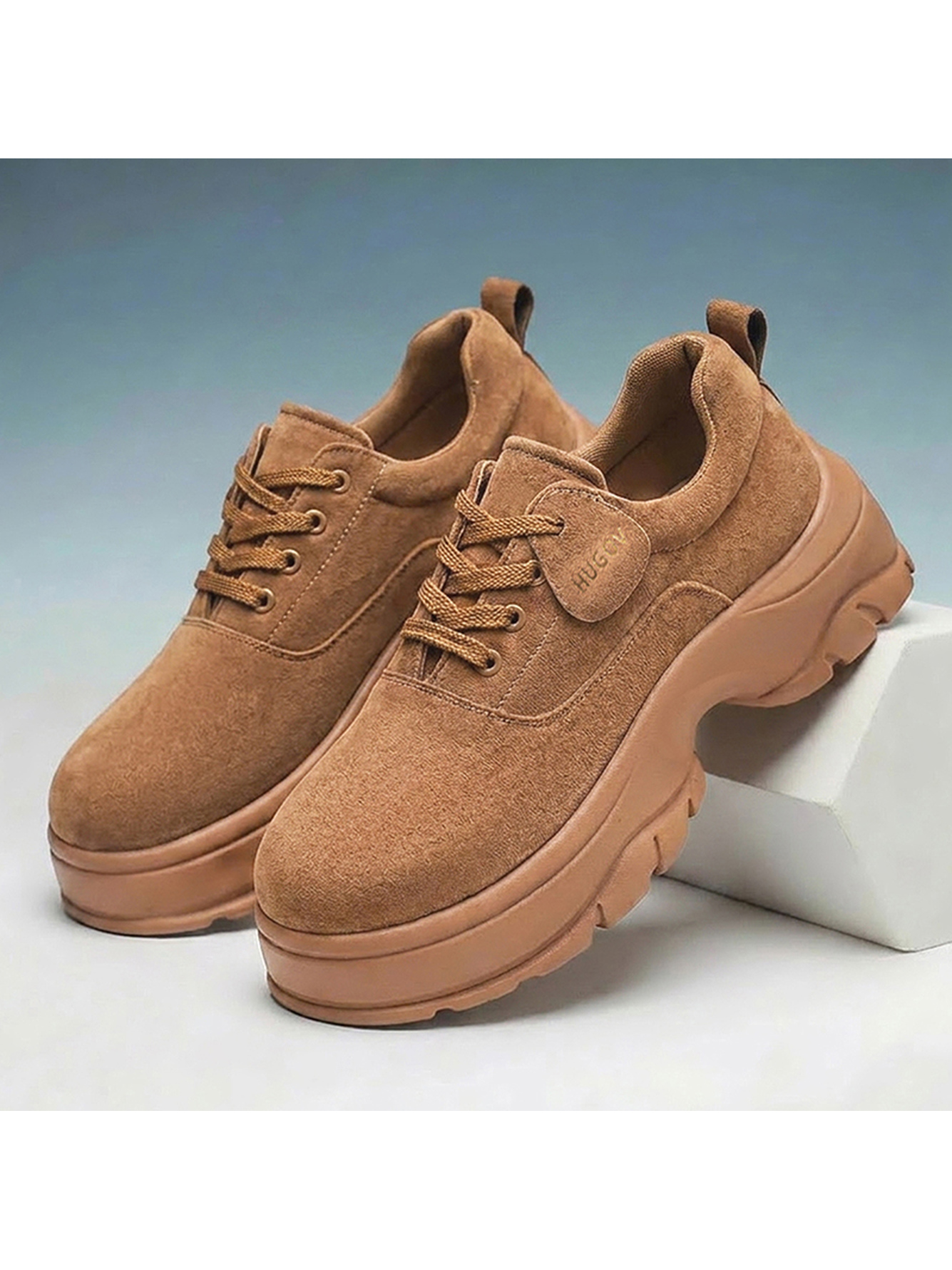 Mens Casual Yellow Suede Platform Sneakers