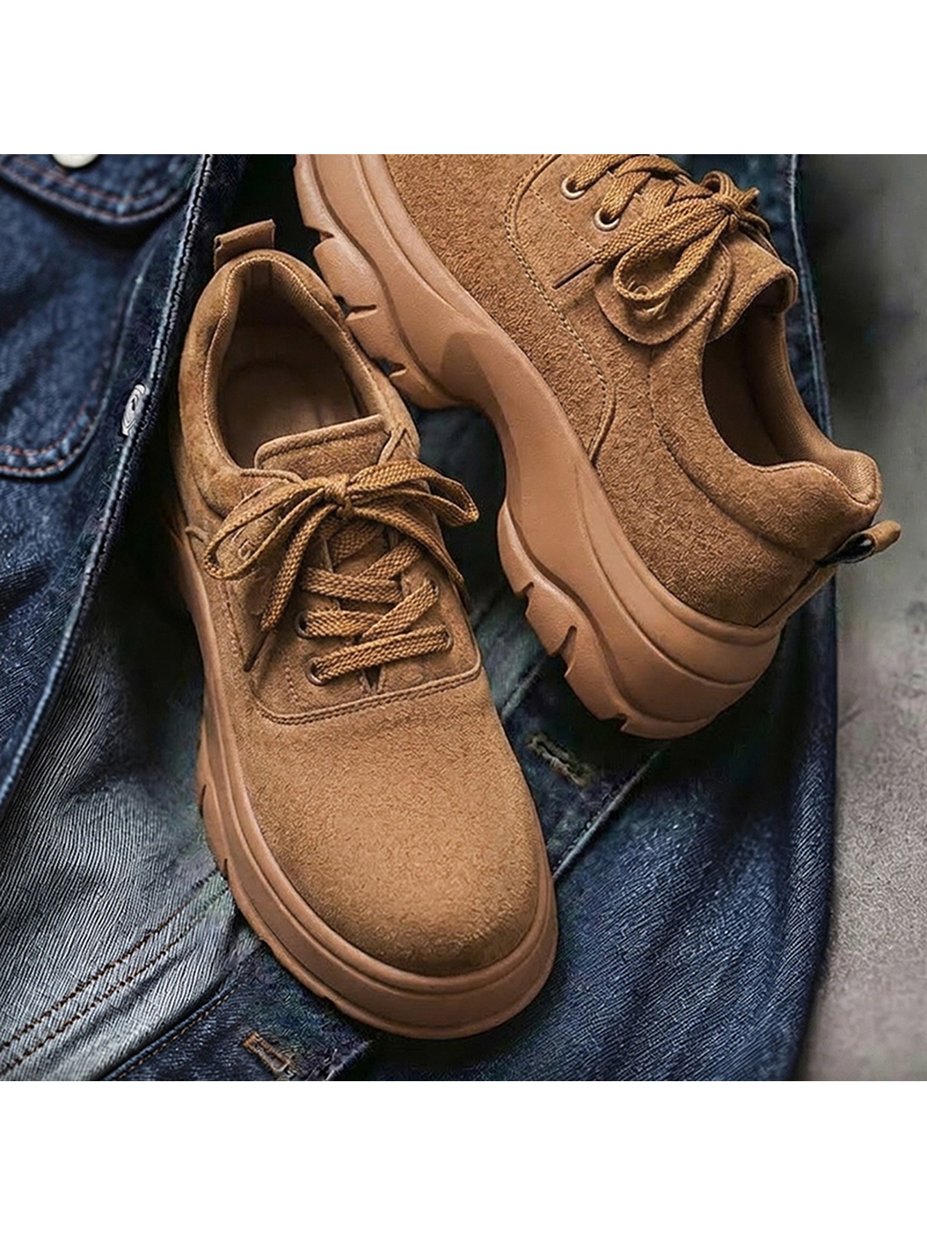 Mens Casual Yellow Suede Platform Sneakers