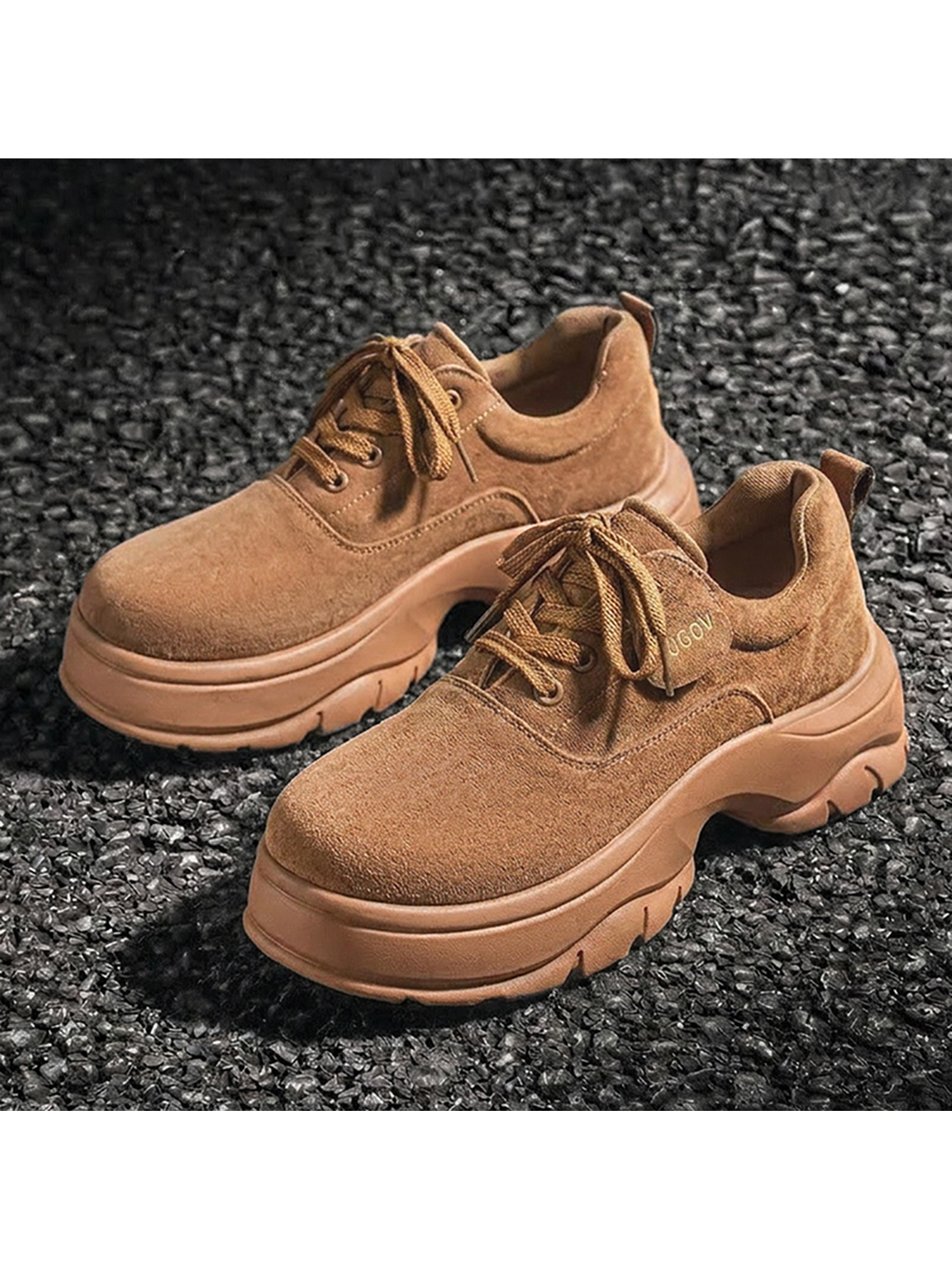 Mens Casual Yellow Suede Platform Sneakers
