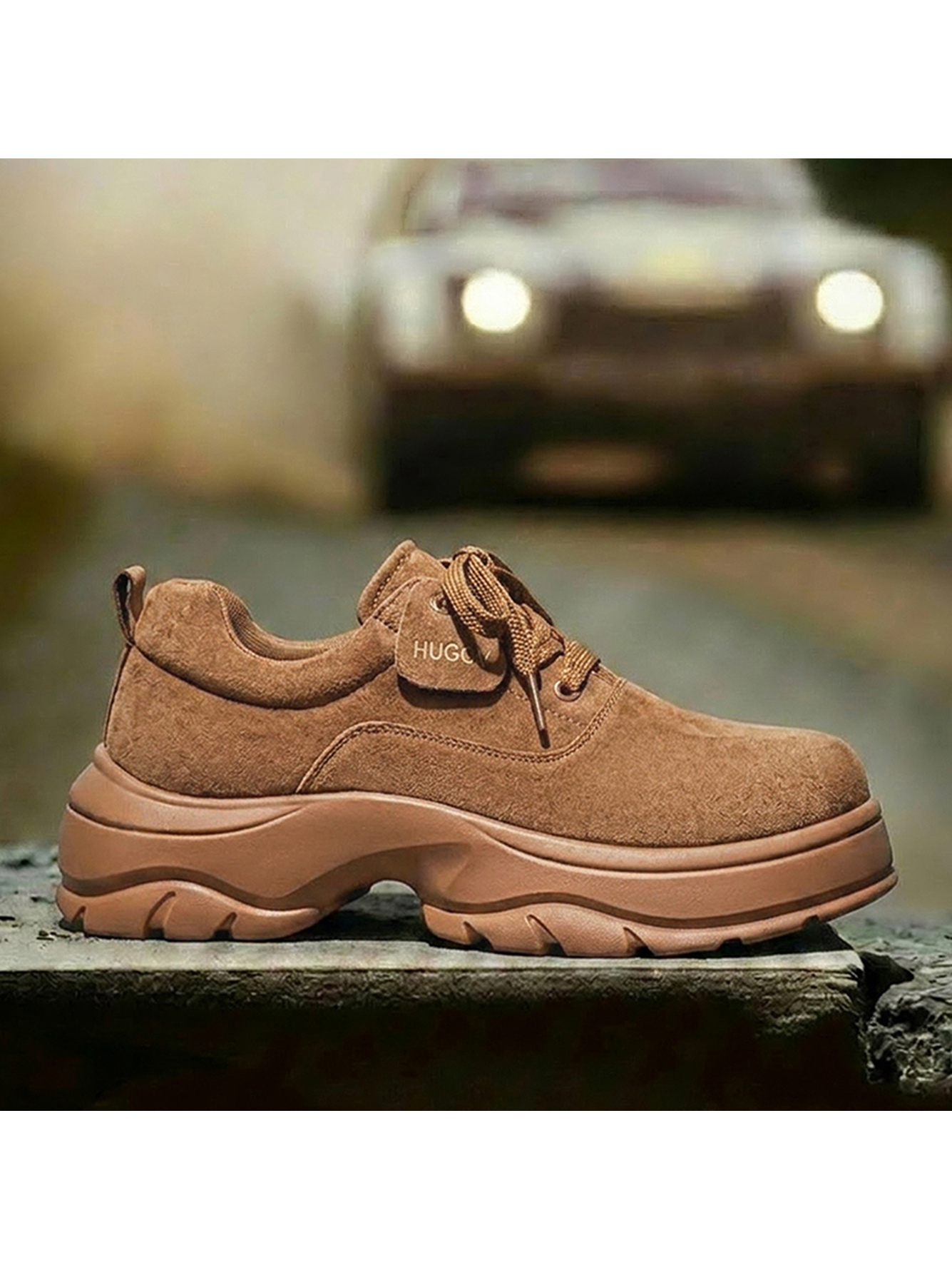 Mens Casual Yellow Suede Platform Sneakers
