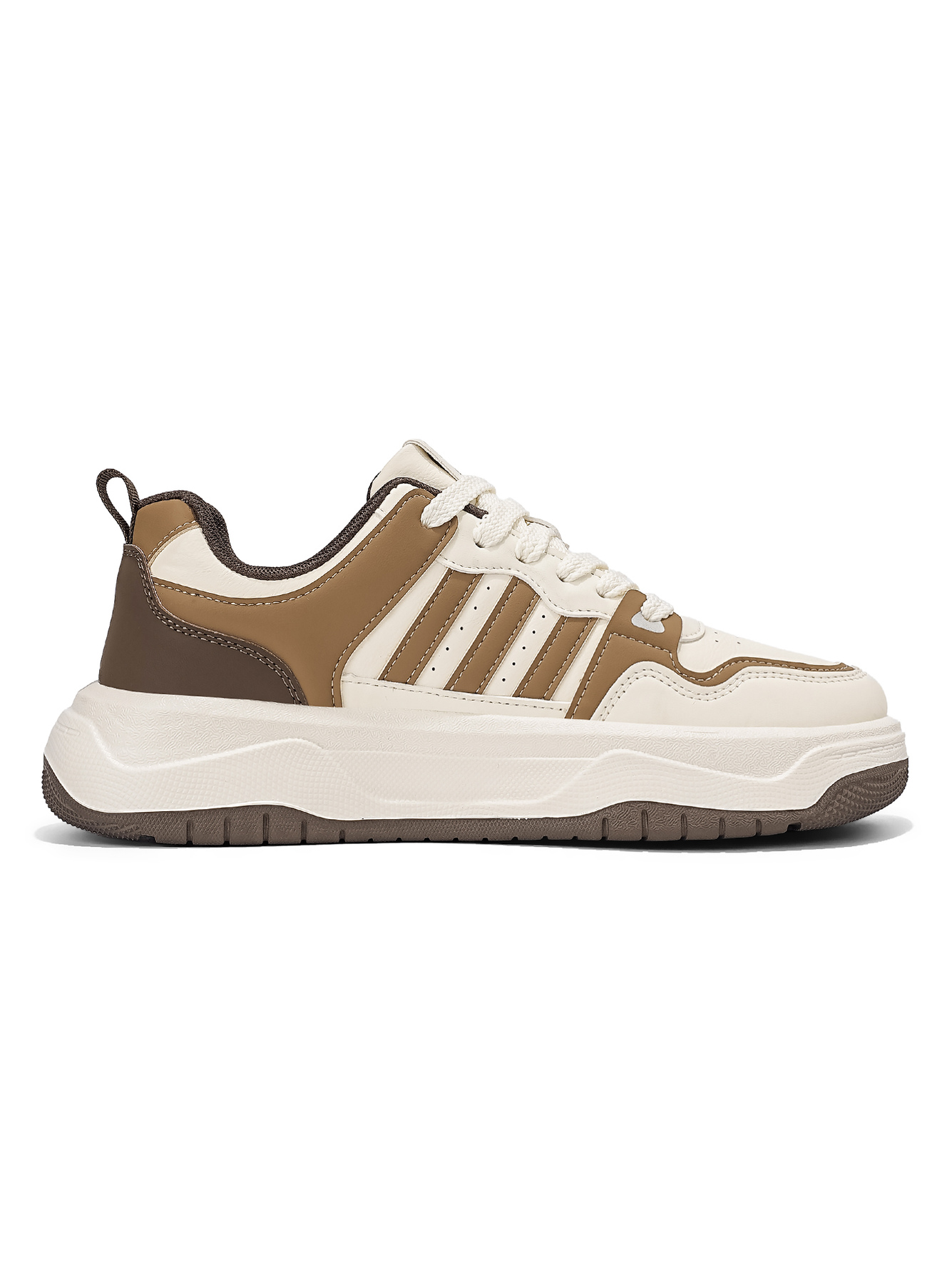 Beige Plain Lace Ups Sneakers