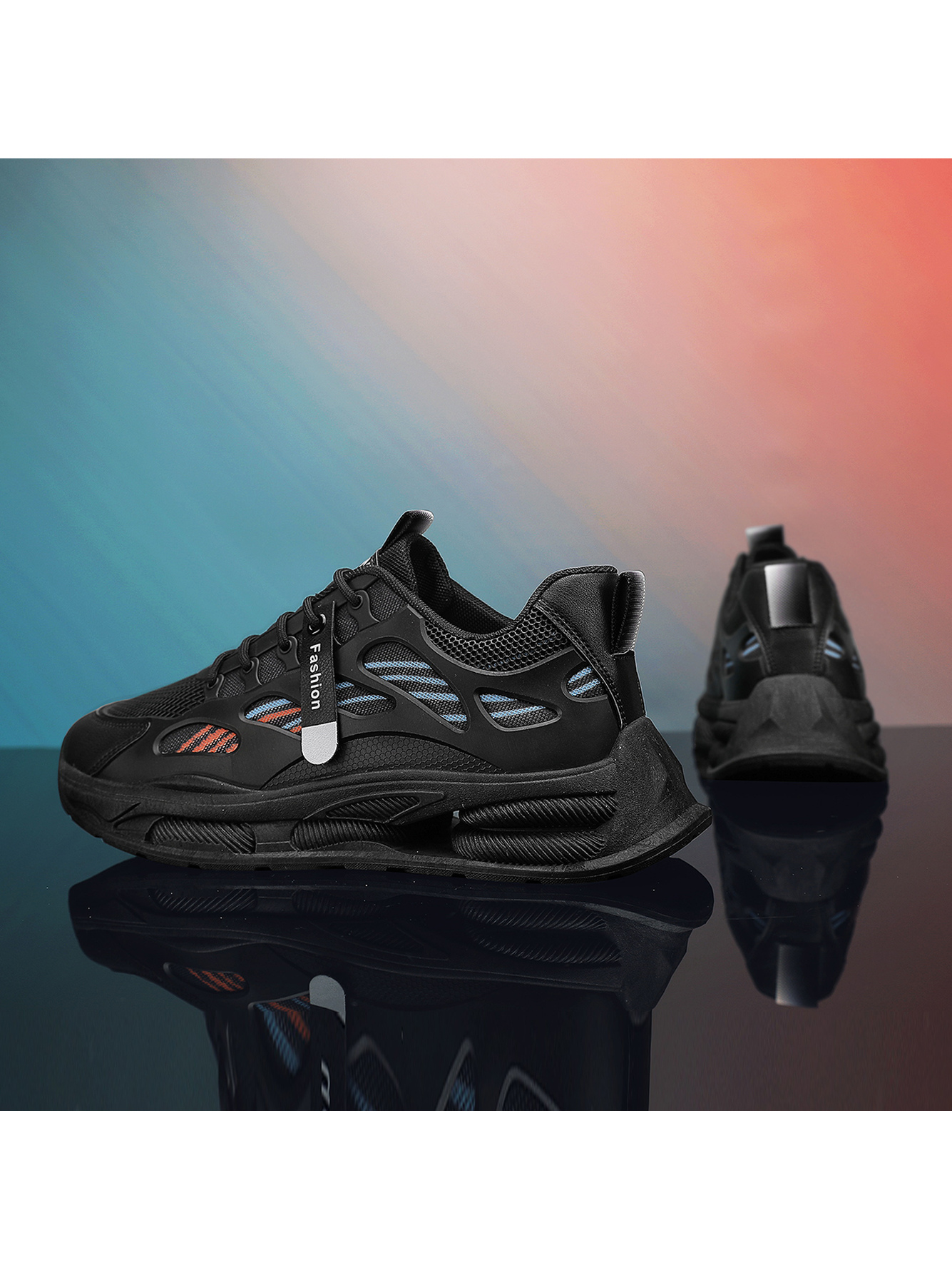 Black Plain Lace Ups Sneakers