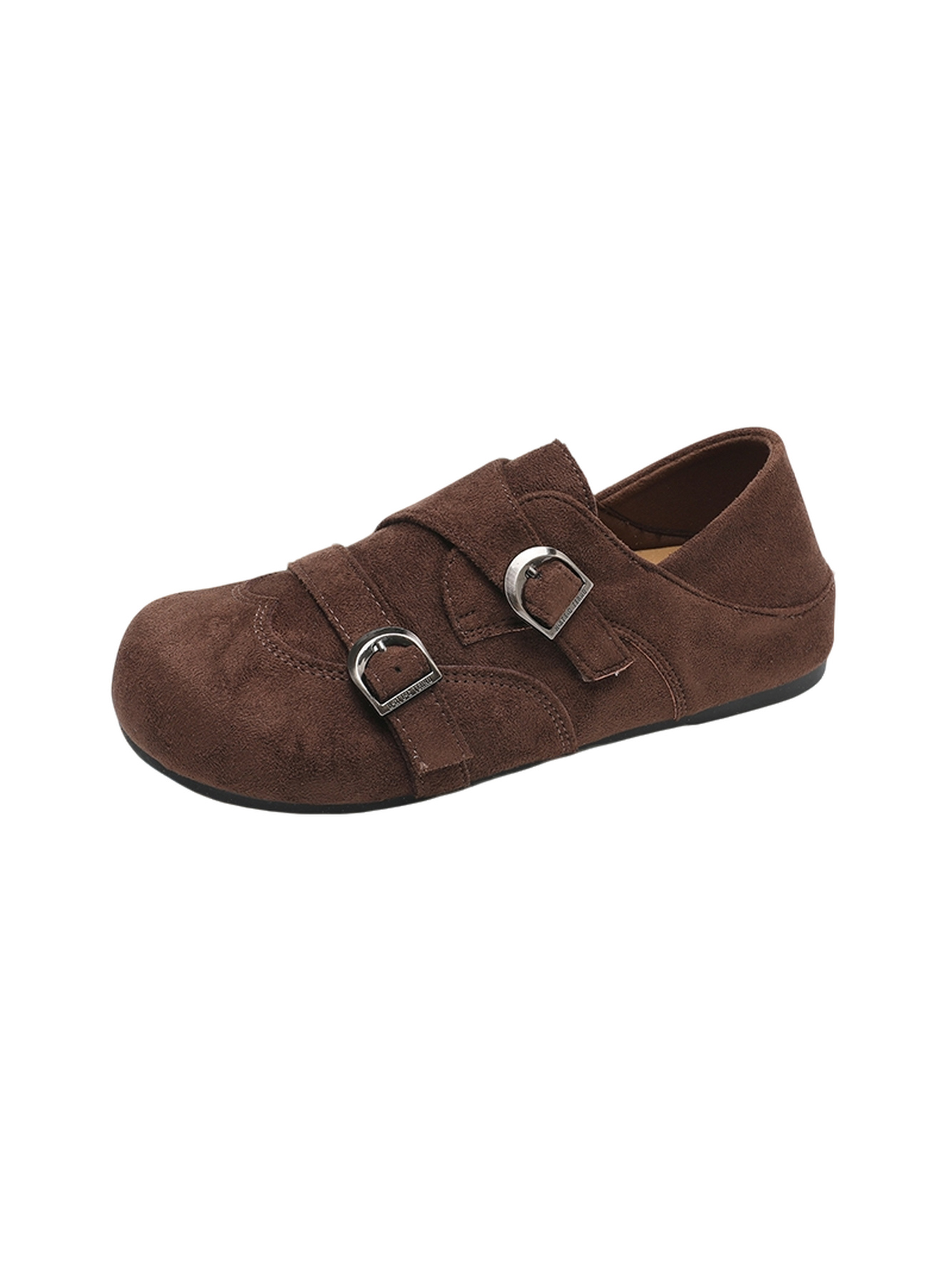 Coffee Brown Womens Monk Strap Flats - Casual and Comfortable