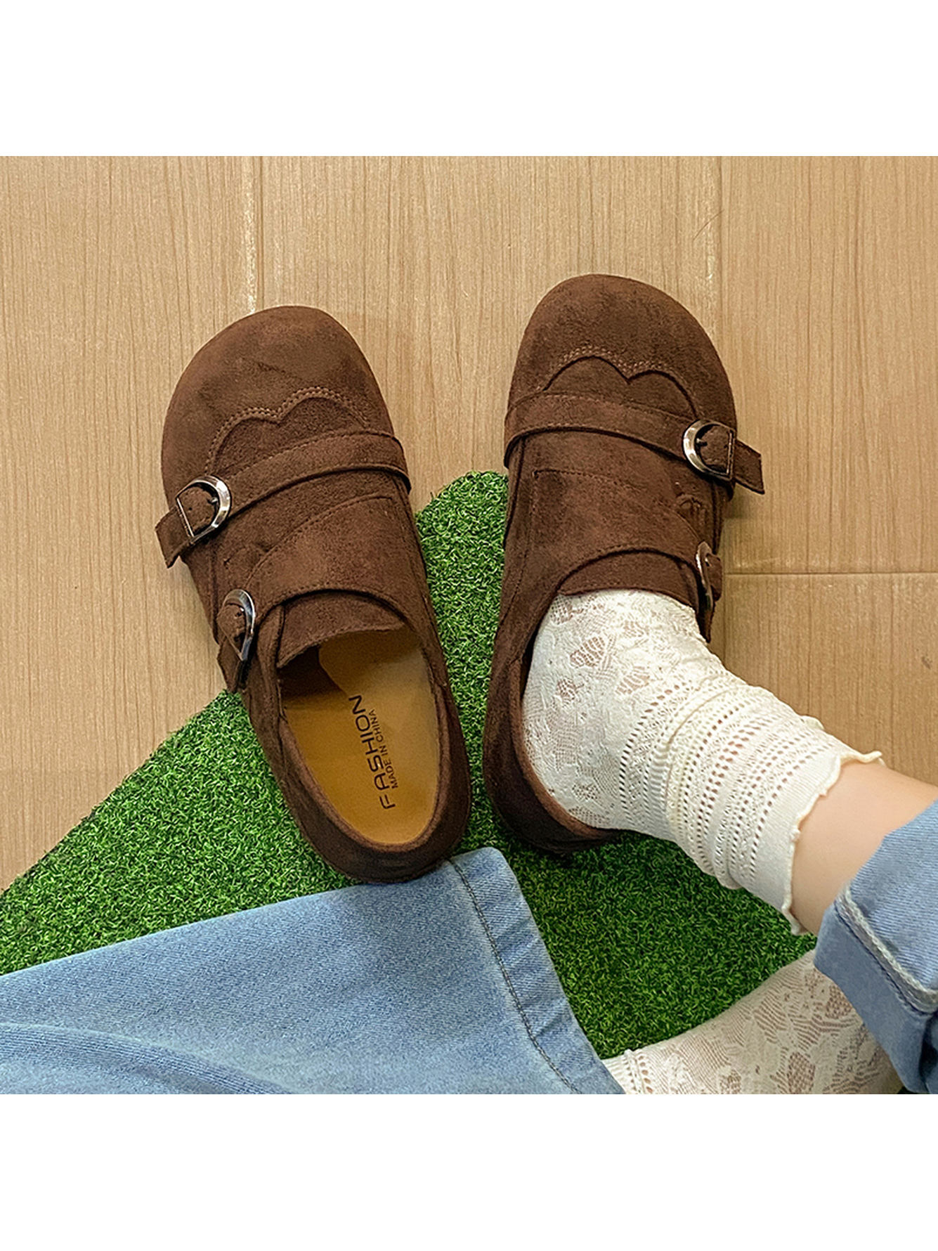 Coffee Brown Womens Monk Strap Flats - Casual and Comfortable