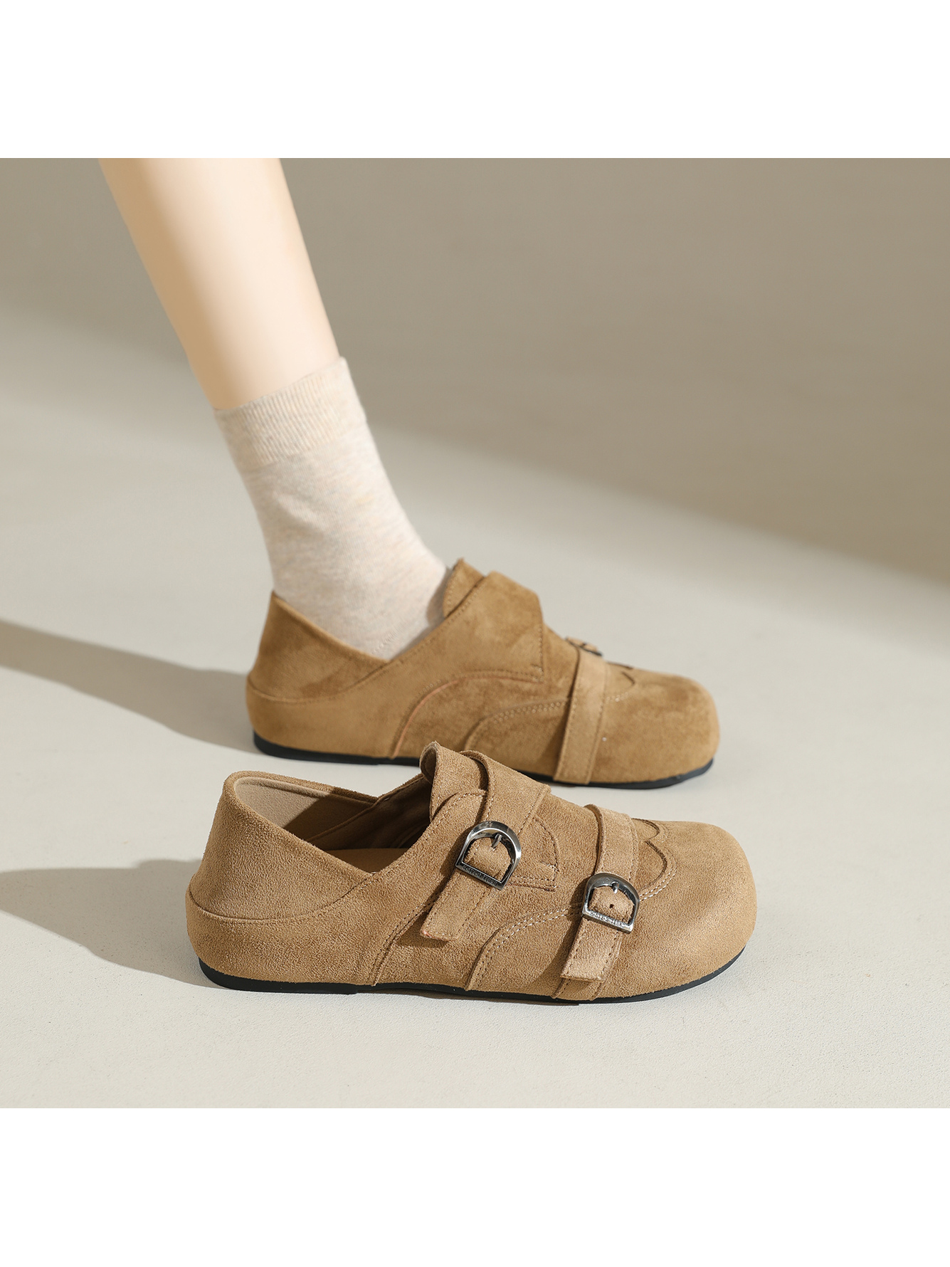 Beige Plain Slip On Sandals