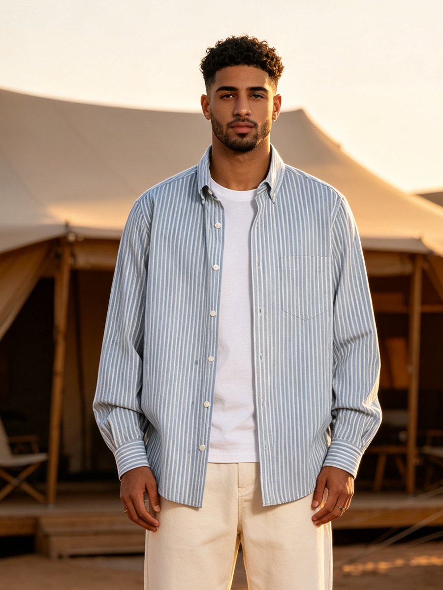 Green Striped Long Sleeves Regular Shirt