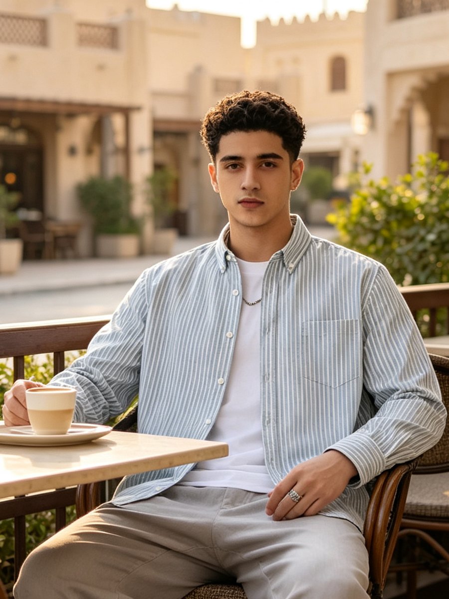 Green Striped Long Sleeves Regular Shirt