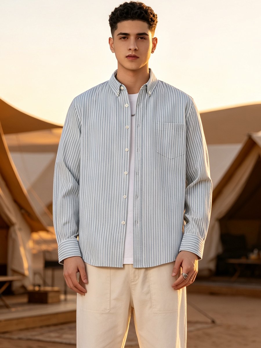 Green Striped Long Sleeves Regular Shirt
