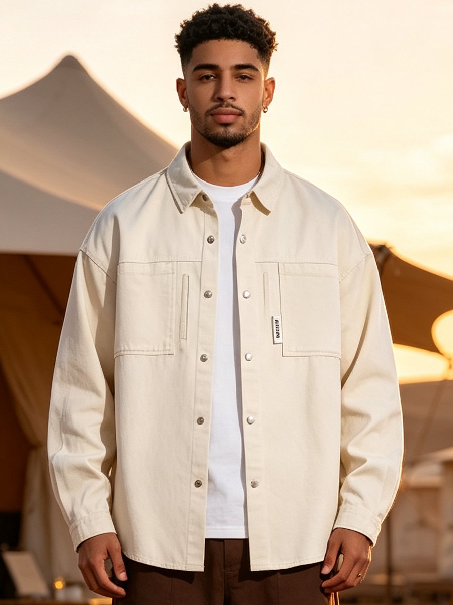 Beige Solid Oversized Shirt