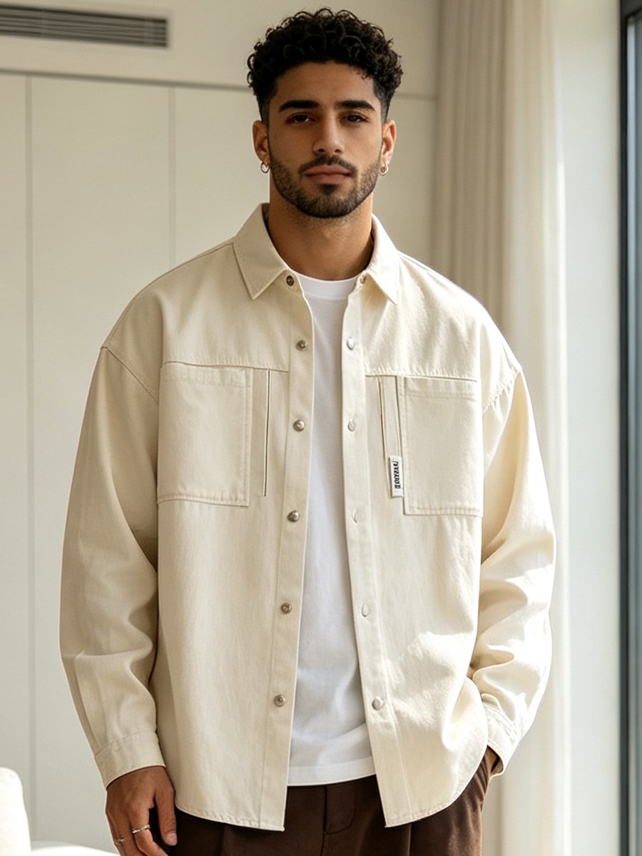 Beige Solid Oversized Shirt