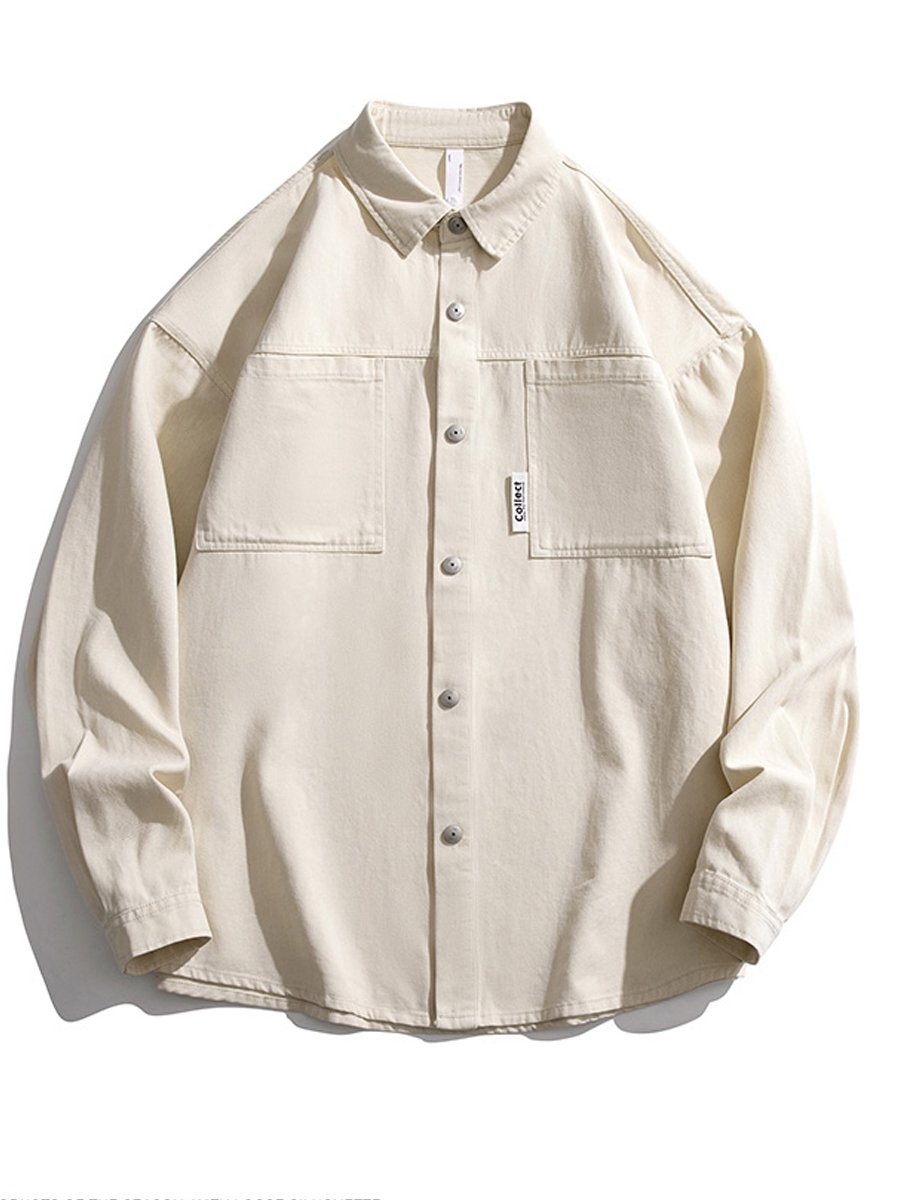 Beige Solid Oversized Shirt