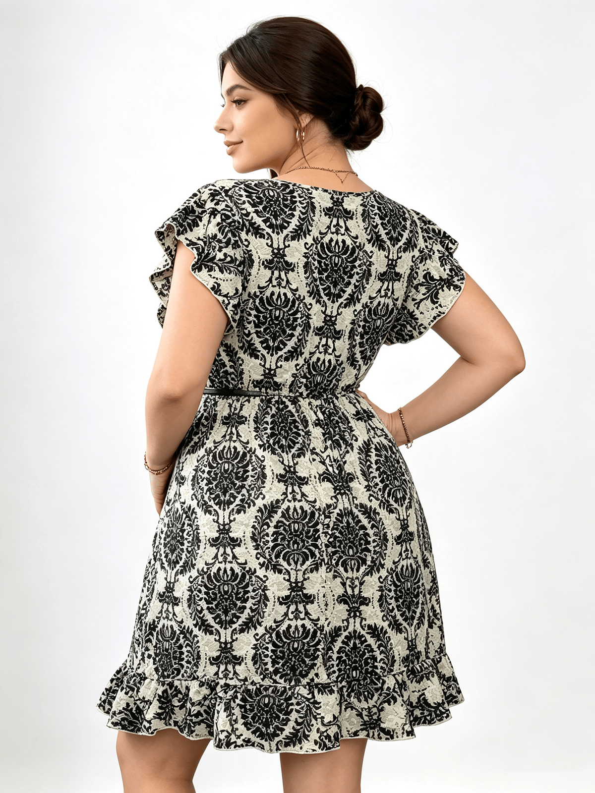 Multi Printed Round Neck A-Line Midi Dress
