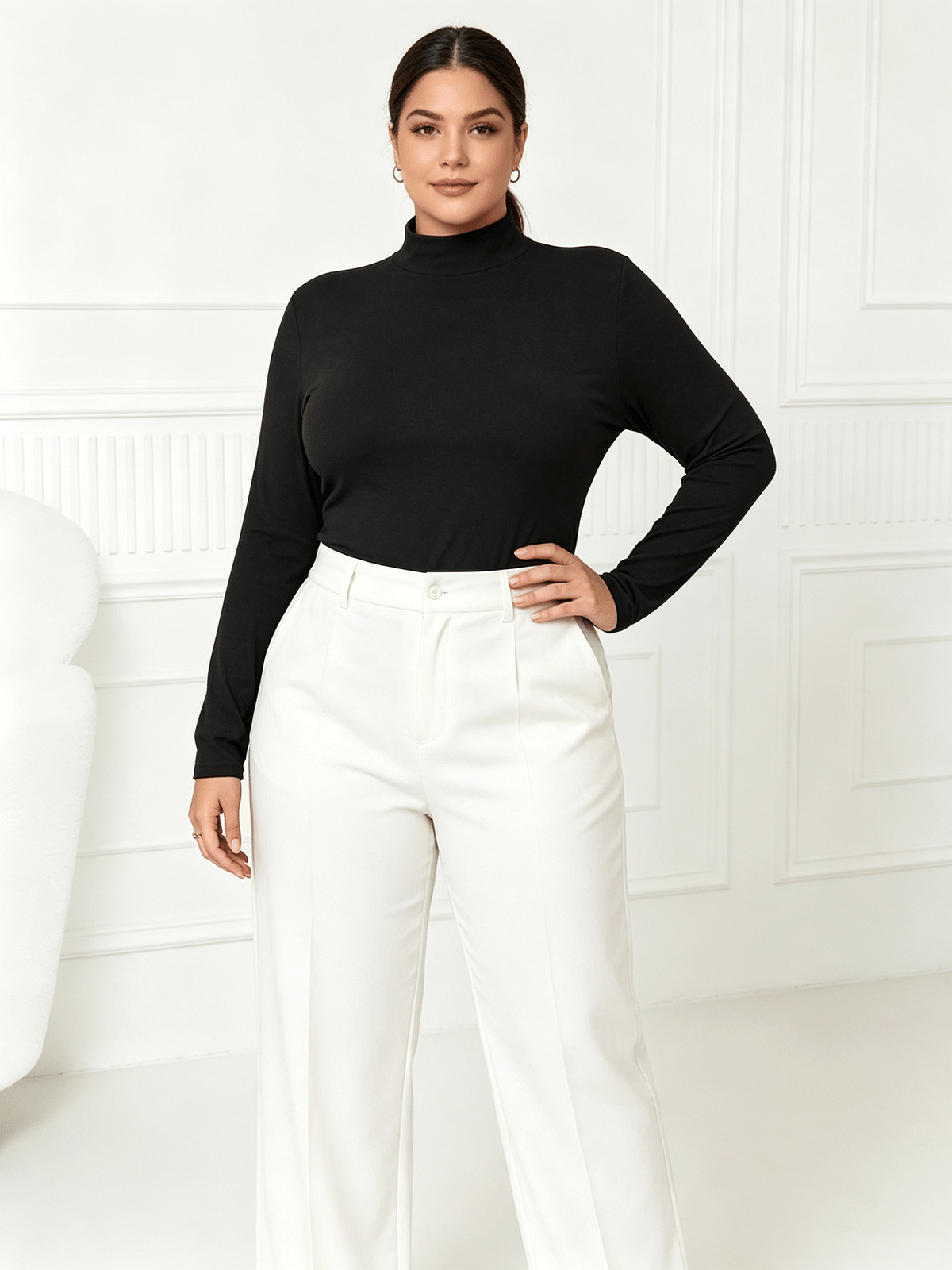 Black Solid Turtle Neck Top