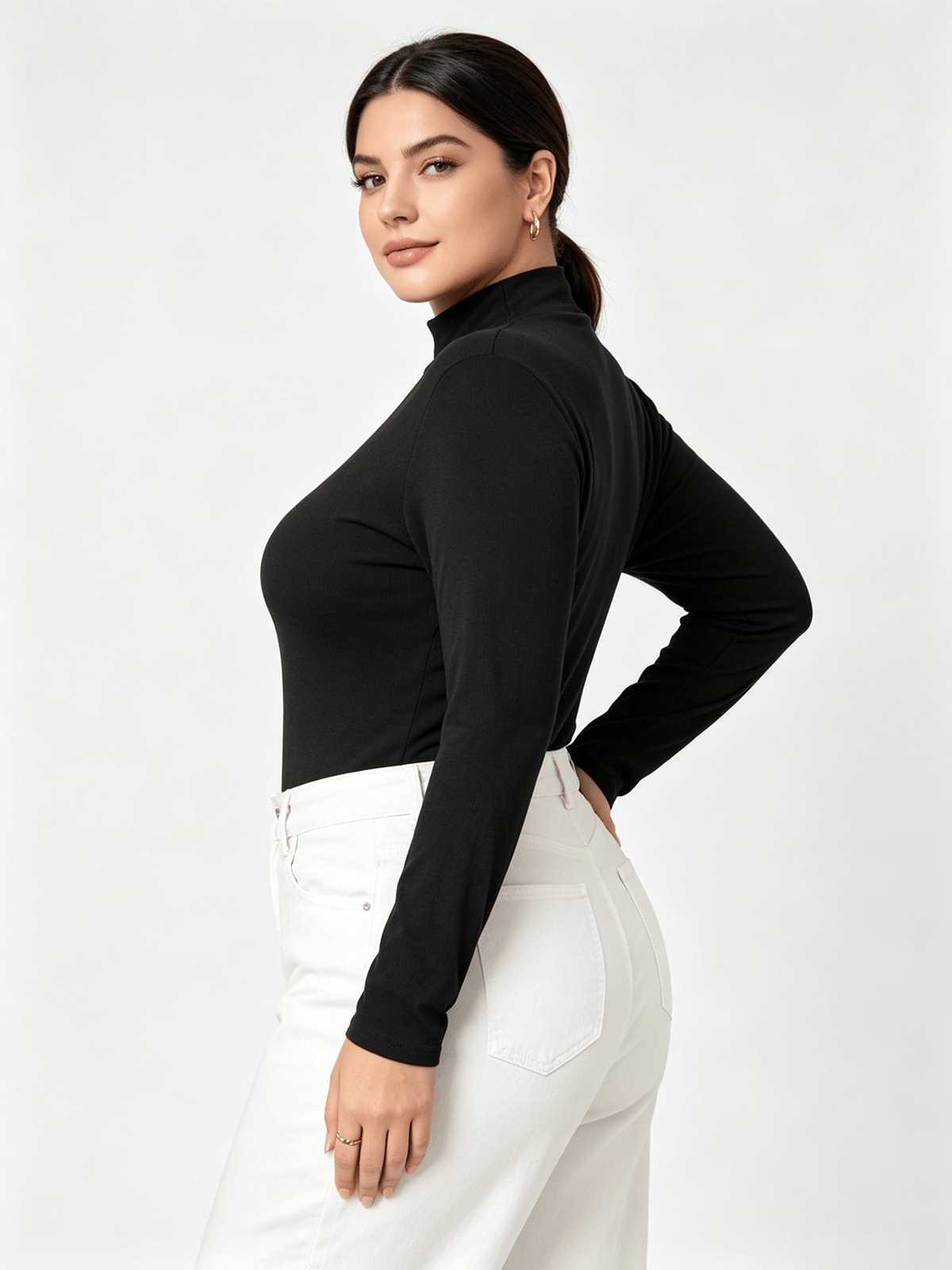 Black Solid Turtle Neck Top