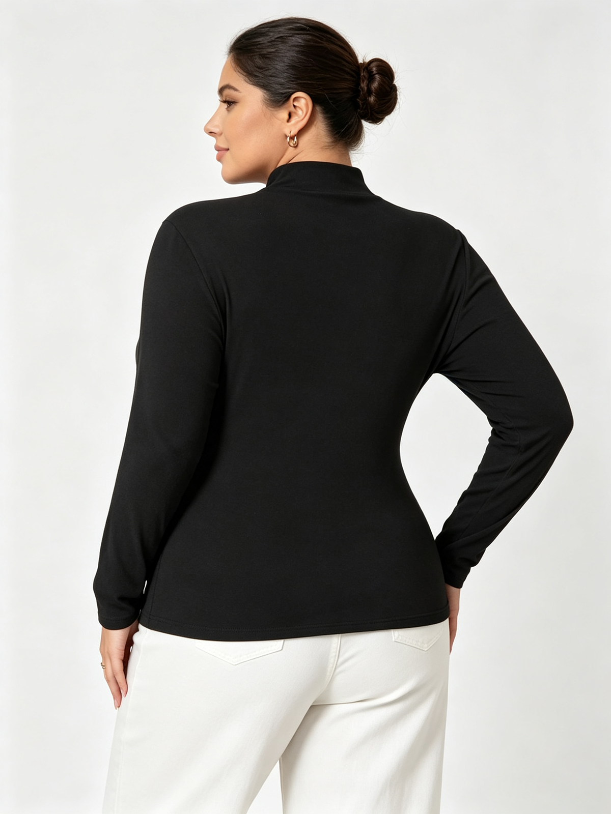 Black Solid Turtle Neck Top