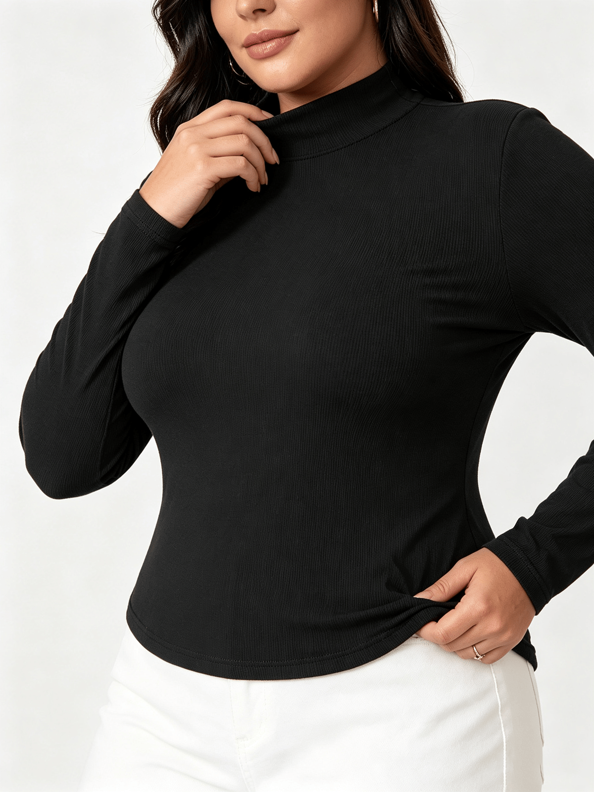 Black Solid Turtle Neck Top
