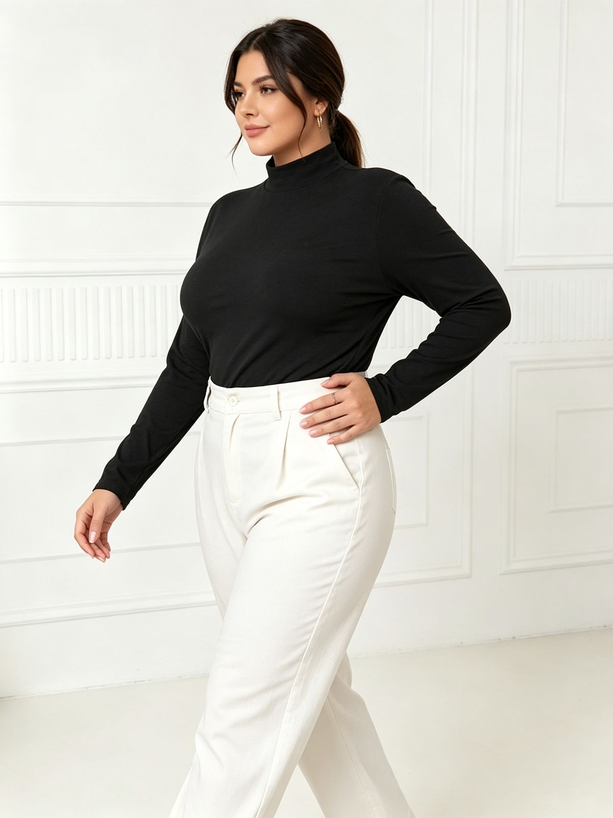 Black Solid Turtle Neck Top