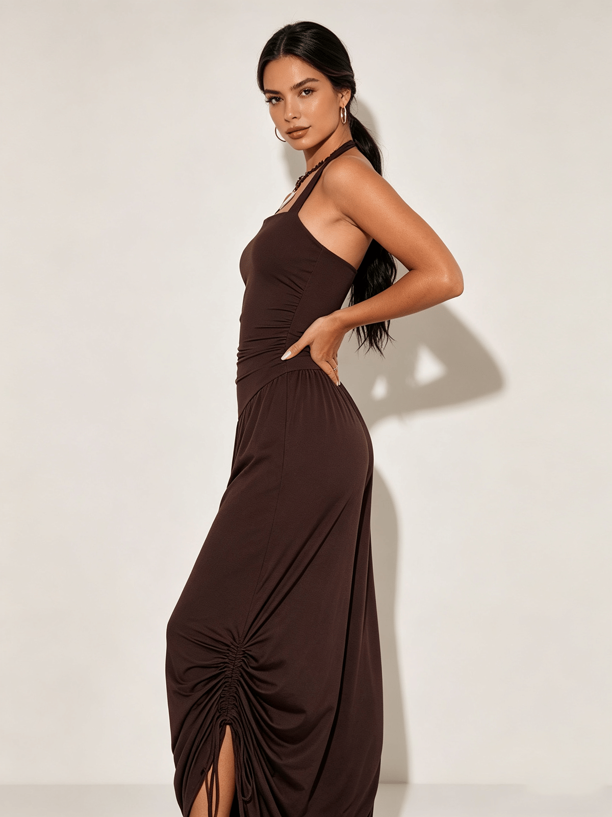 Brown Solid Jumpsuit