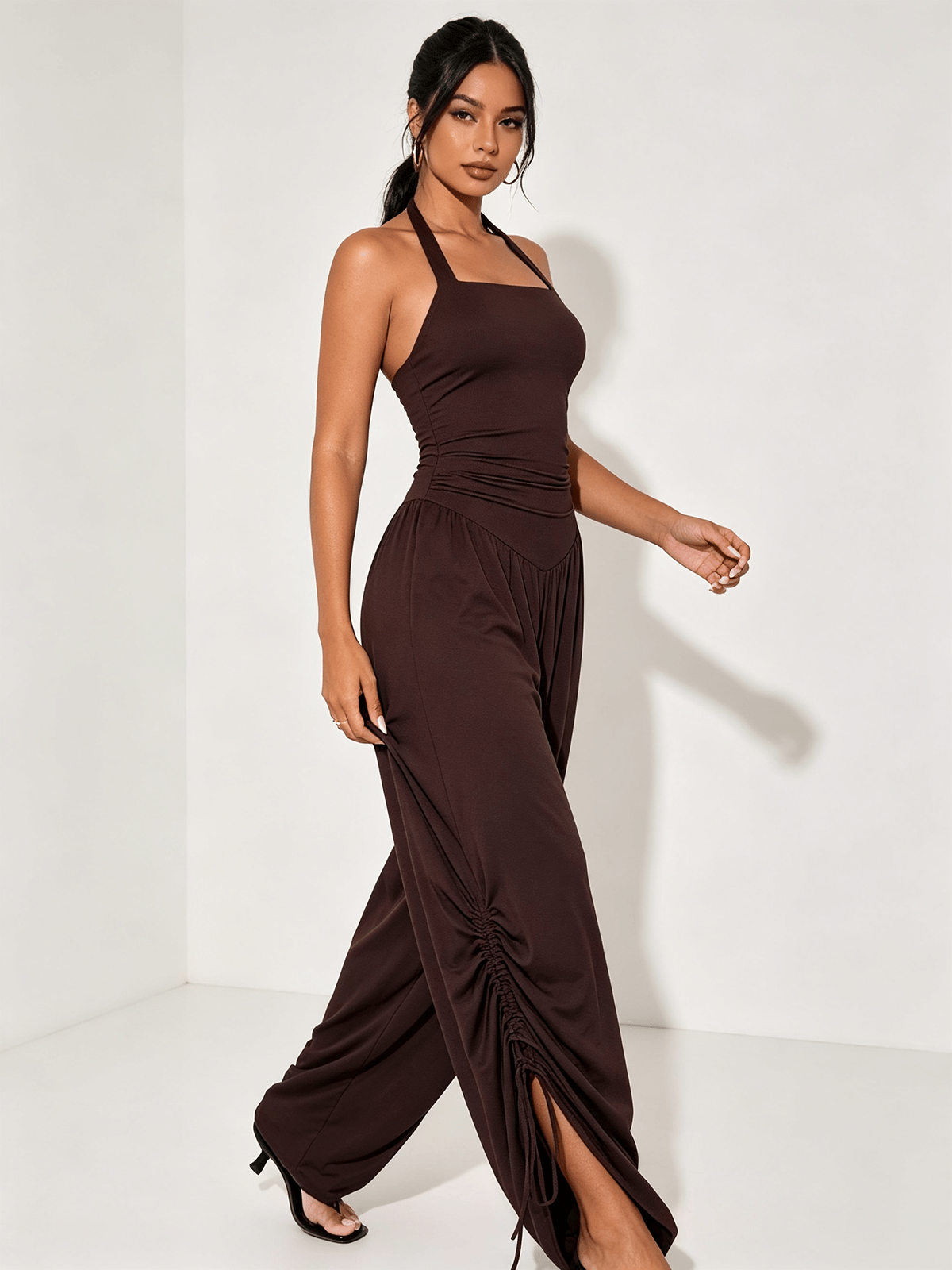 Brown Solid Jumpsuit