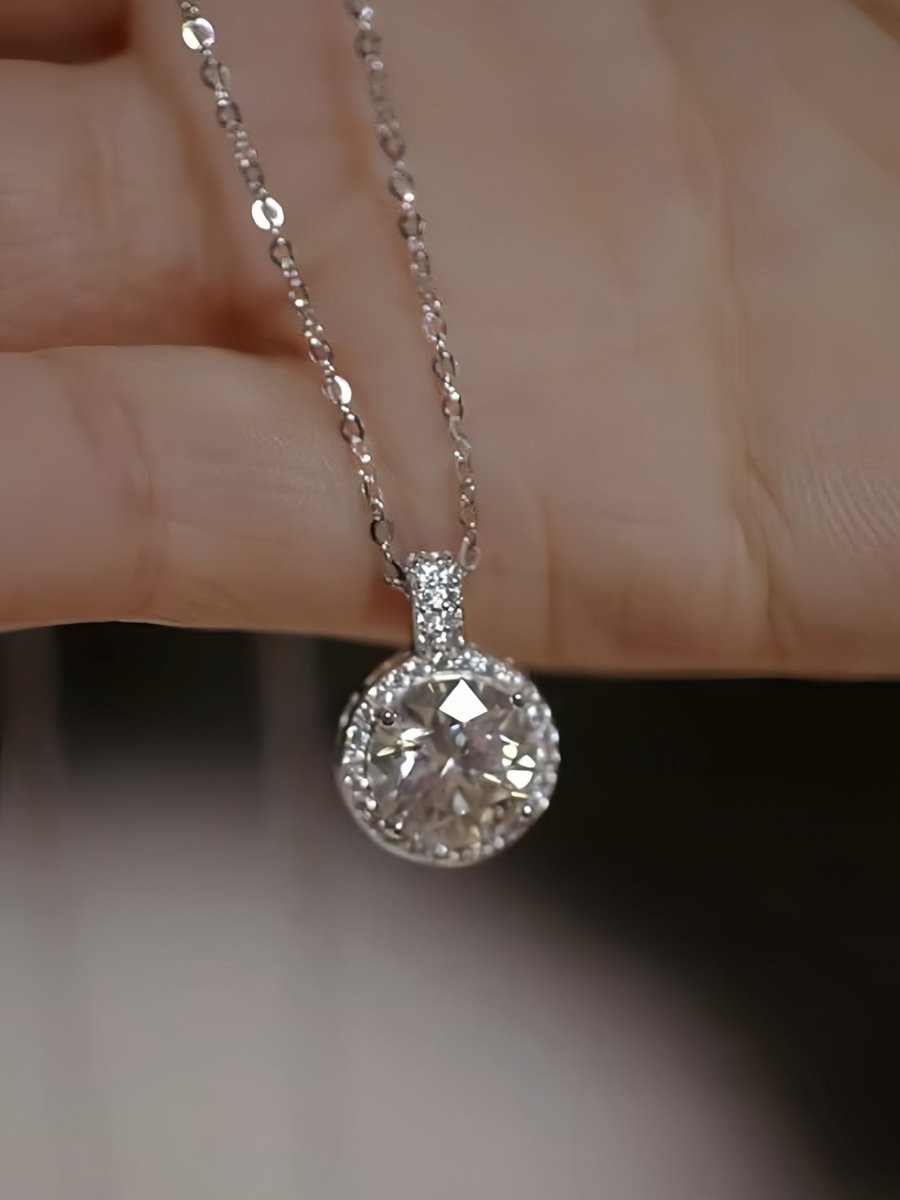 Round bag-shaped necklace, set with 2 carats of diamonds, with a collar chain, high-end and exquisite Korean version.