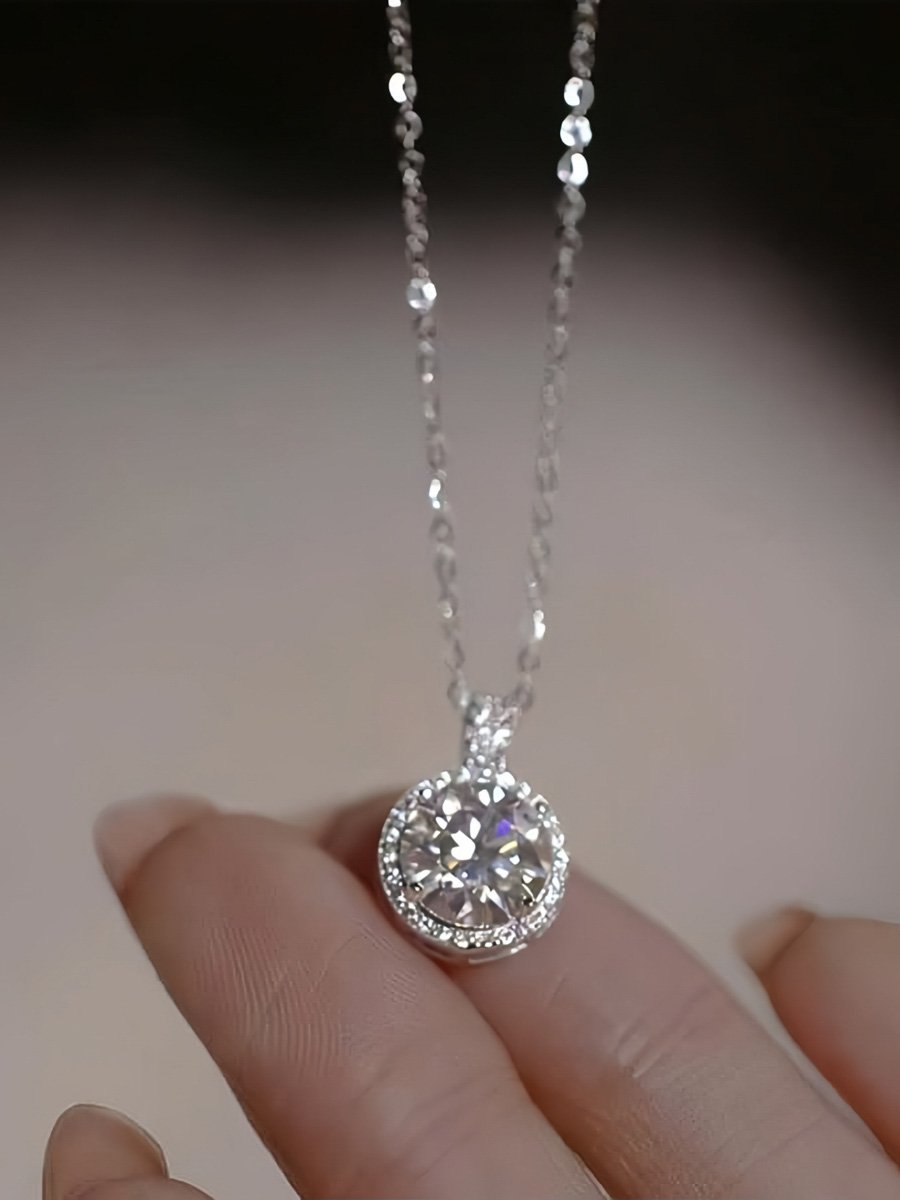 Round bag-shaped necklace, set with 2 carats of diamonds, with a collar chain, high-end and exquisite Korean version.