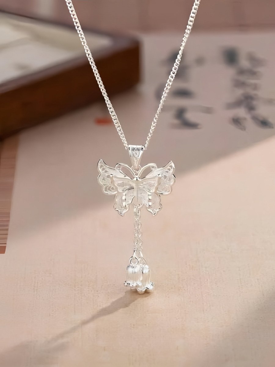 lily flower butterfly fringe pendant necklace, sexy floral theme, suitable for daily wear and special occasions, Thanksgiving, ladies gift