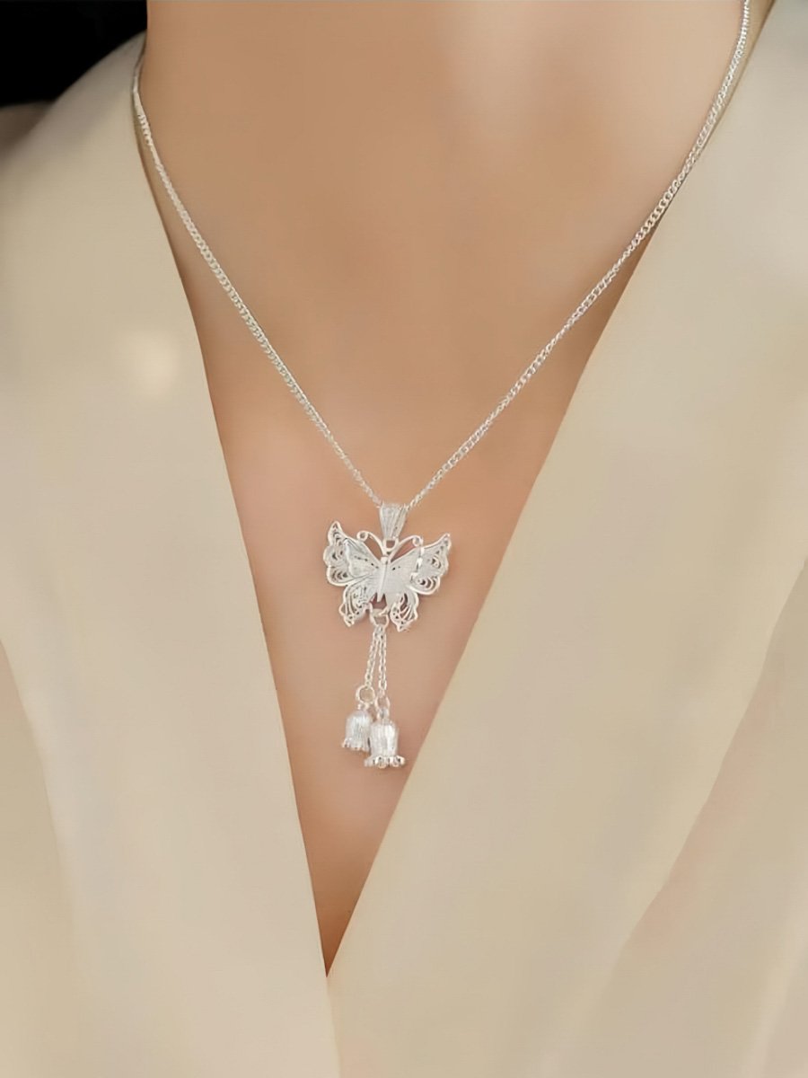 lily flower butterfly fringe pendant necklace, sexy floral theme, suitable for daily wear and special occasions, Thanksgiving, ladies gift