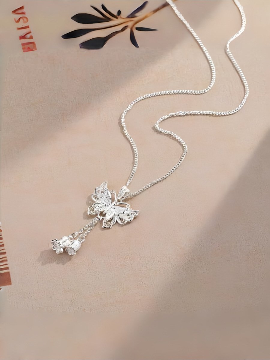 lily flower butterfly fringe pendant necklace, sexy floral theme, suitable for daily wear and special occasions, Thanksgiving, ladies gift