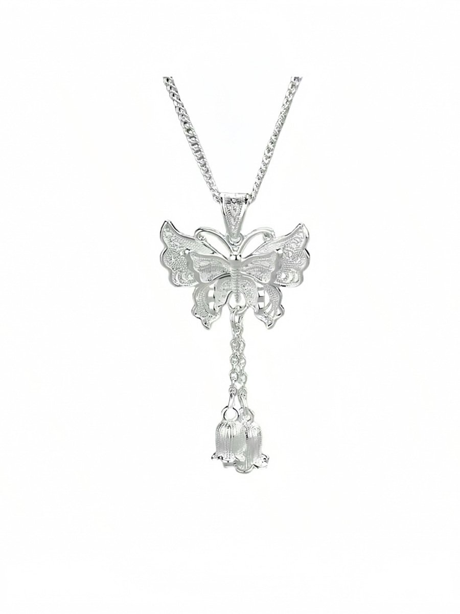lily flower butterfly fringe pendant necklace, sexy floral theme, suitable for daily wear and special occasions, Thanksgiving, ladies gift