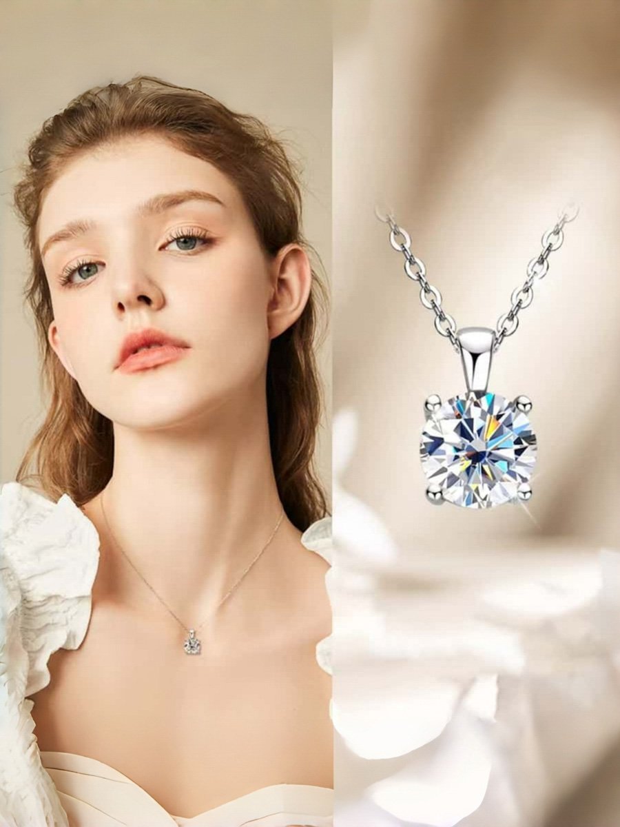 2 carat high carbon diamond necklace for women, small niche, high-end feeling, classic four-prong pendant, collar chain